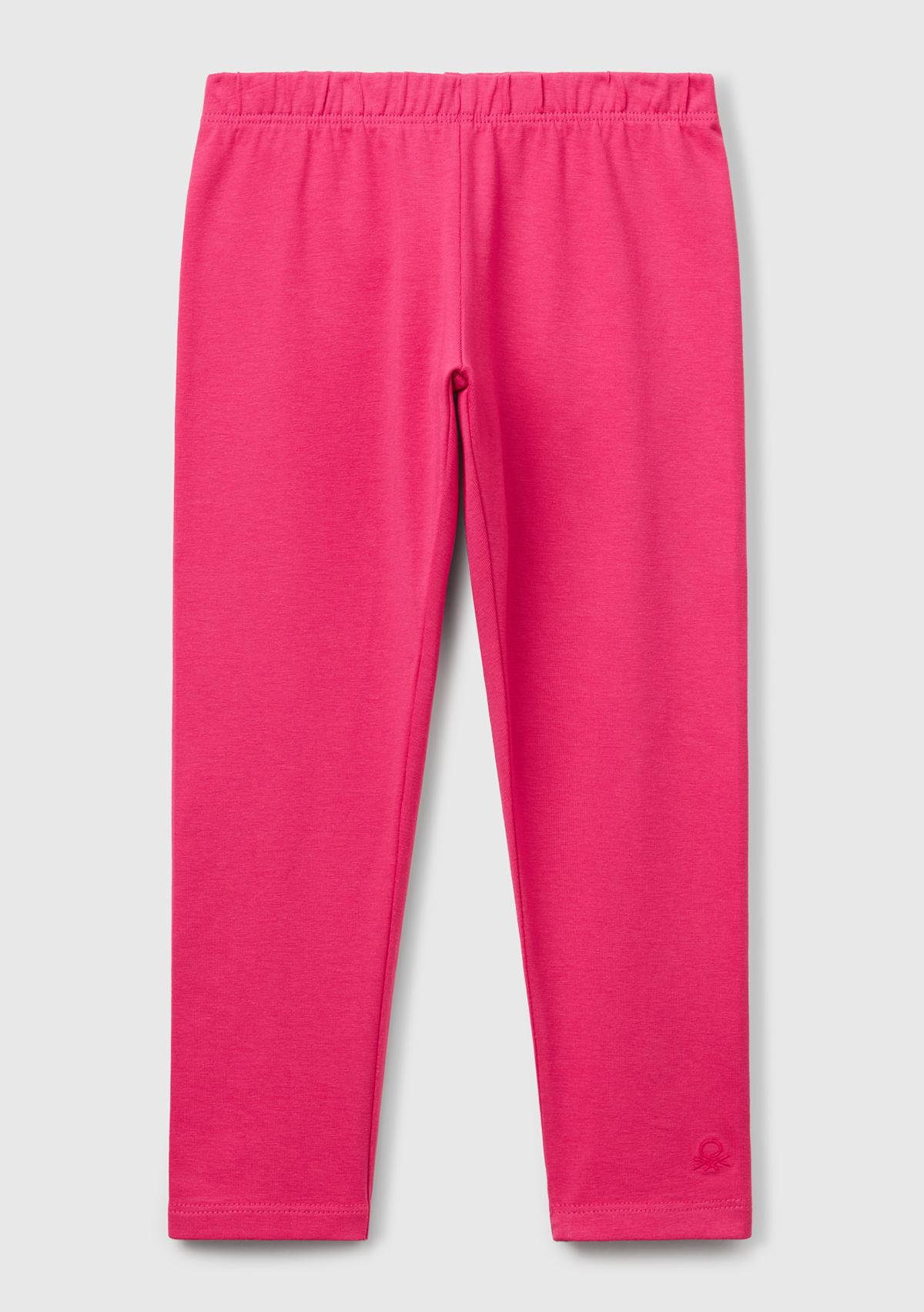 Kız Çocuk Pembe Benetton Logolu Uzun Tayt