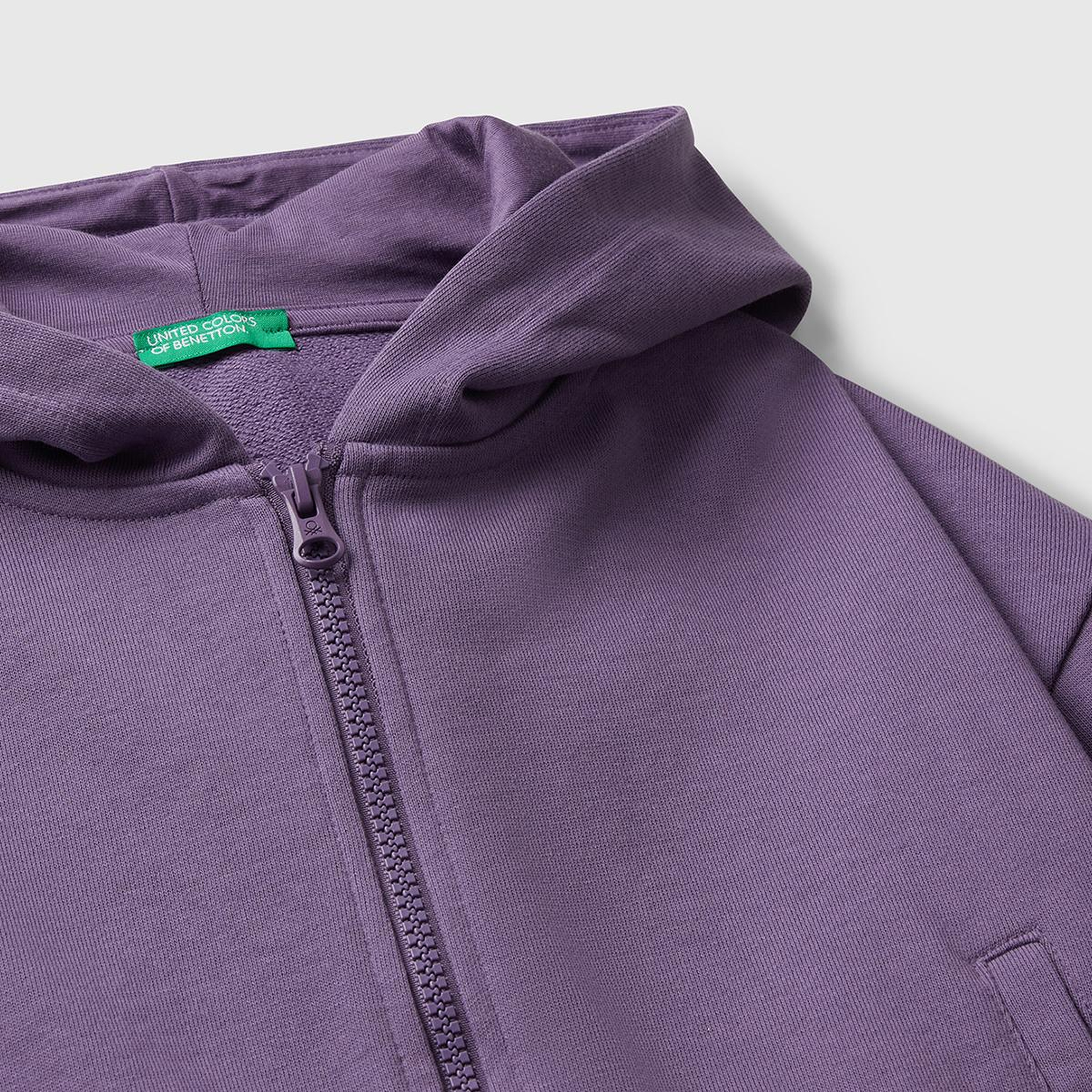 Kız Çocuk Mor Kolu Etiket Detaylı Cepli Fermuarlı Kapüşonlu Sweatshirt