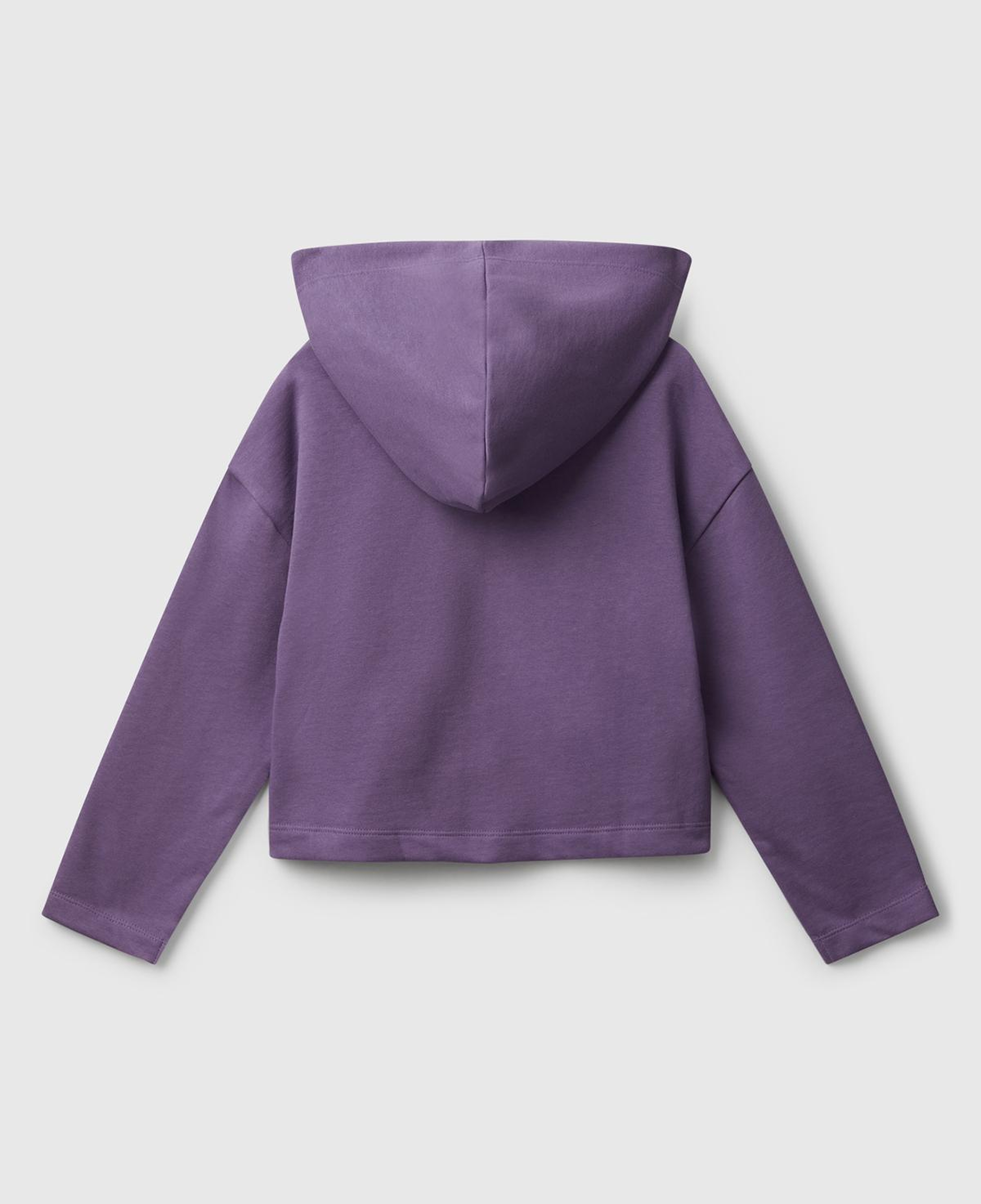 Kız Çocuk Mor Kolu Etiket Detaylı Cepli Fermuarlı Kapüşonlu Sweatshirt