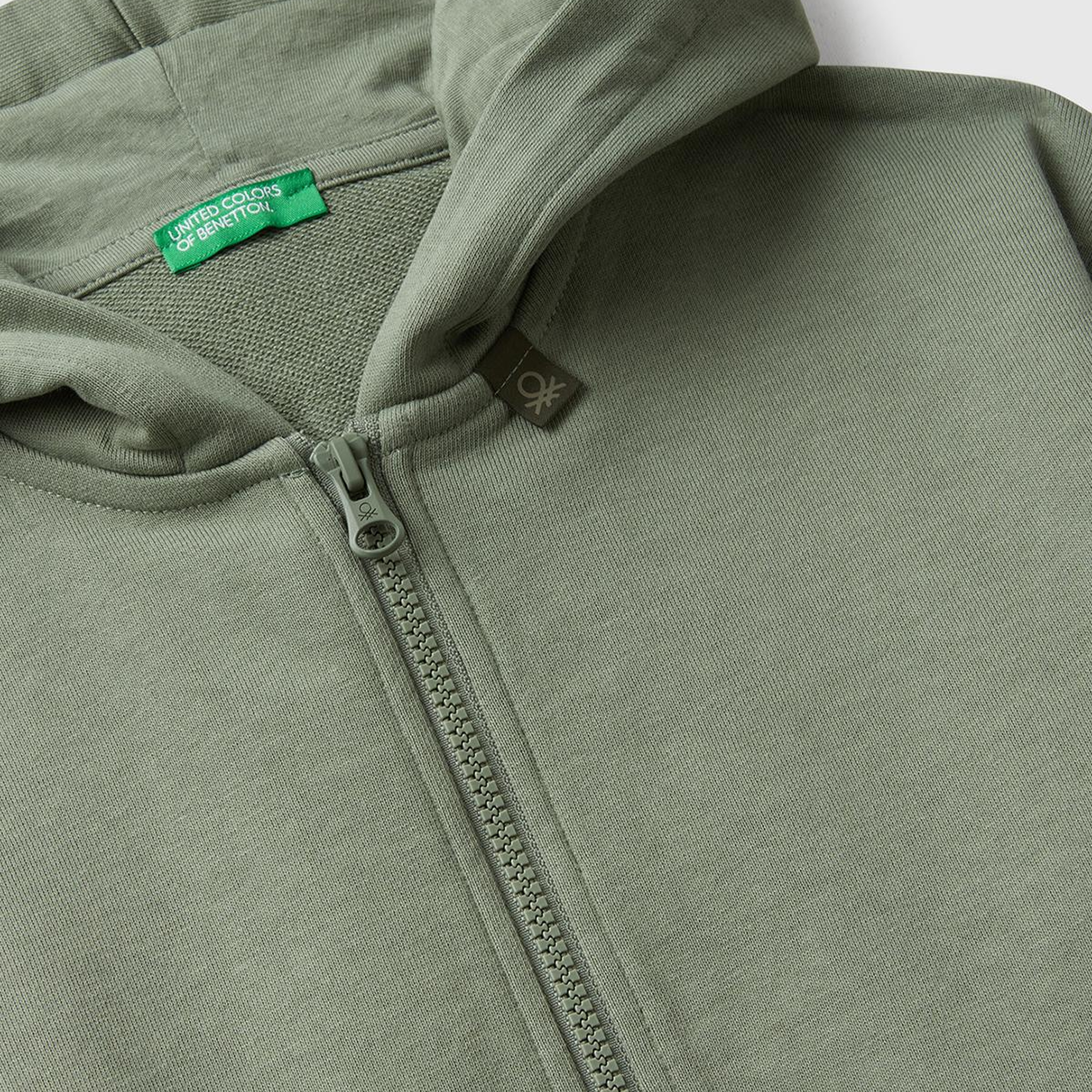 Erkek Çocuk Haki Logolu Etiket Detaylı Fermuarlı Kapüşonlu Sweatshirt