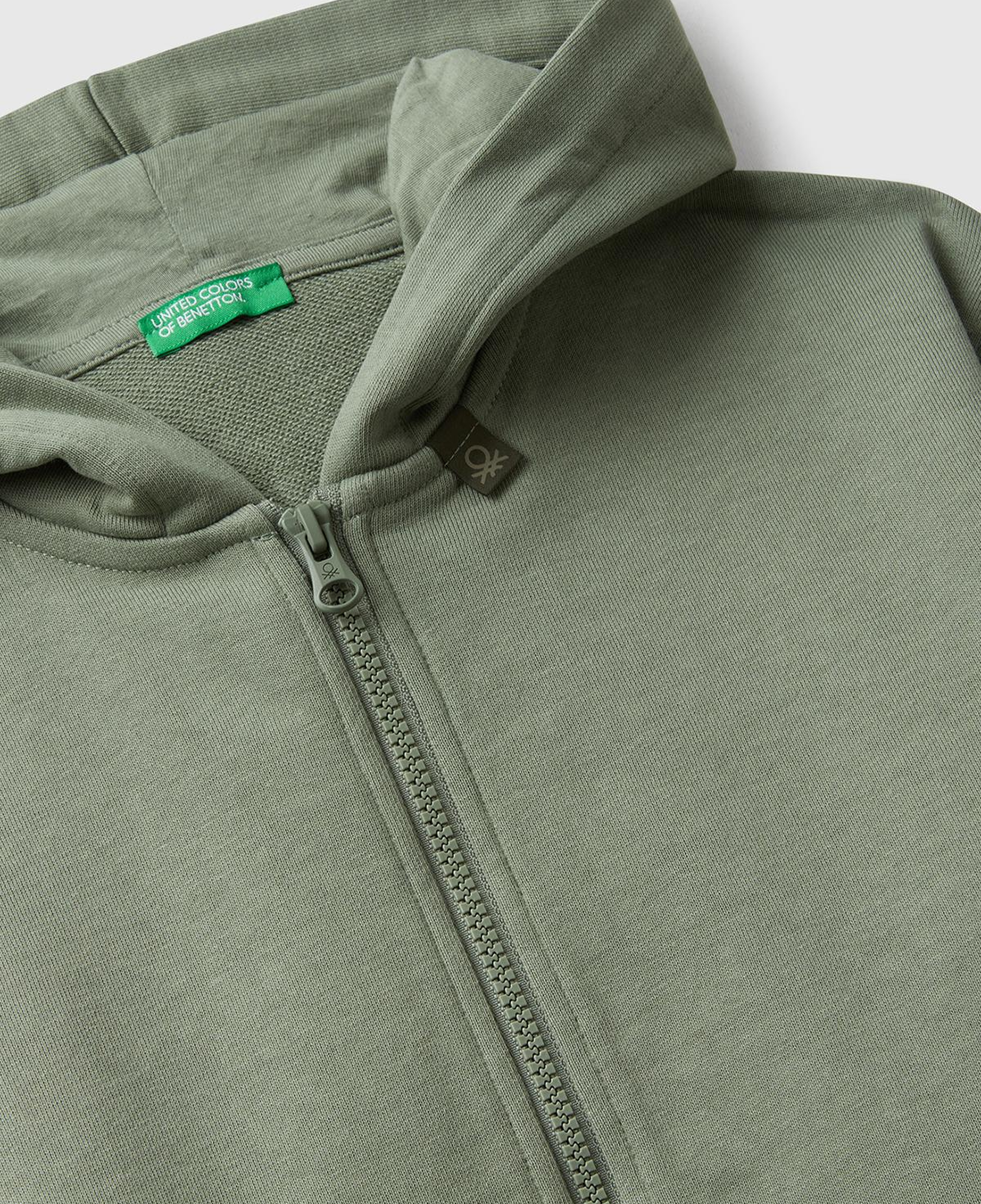 Erkek Çocuk Haki Logolu Etiket Detaylı Fermuarlı Kapüşonlu Sweatshirt