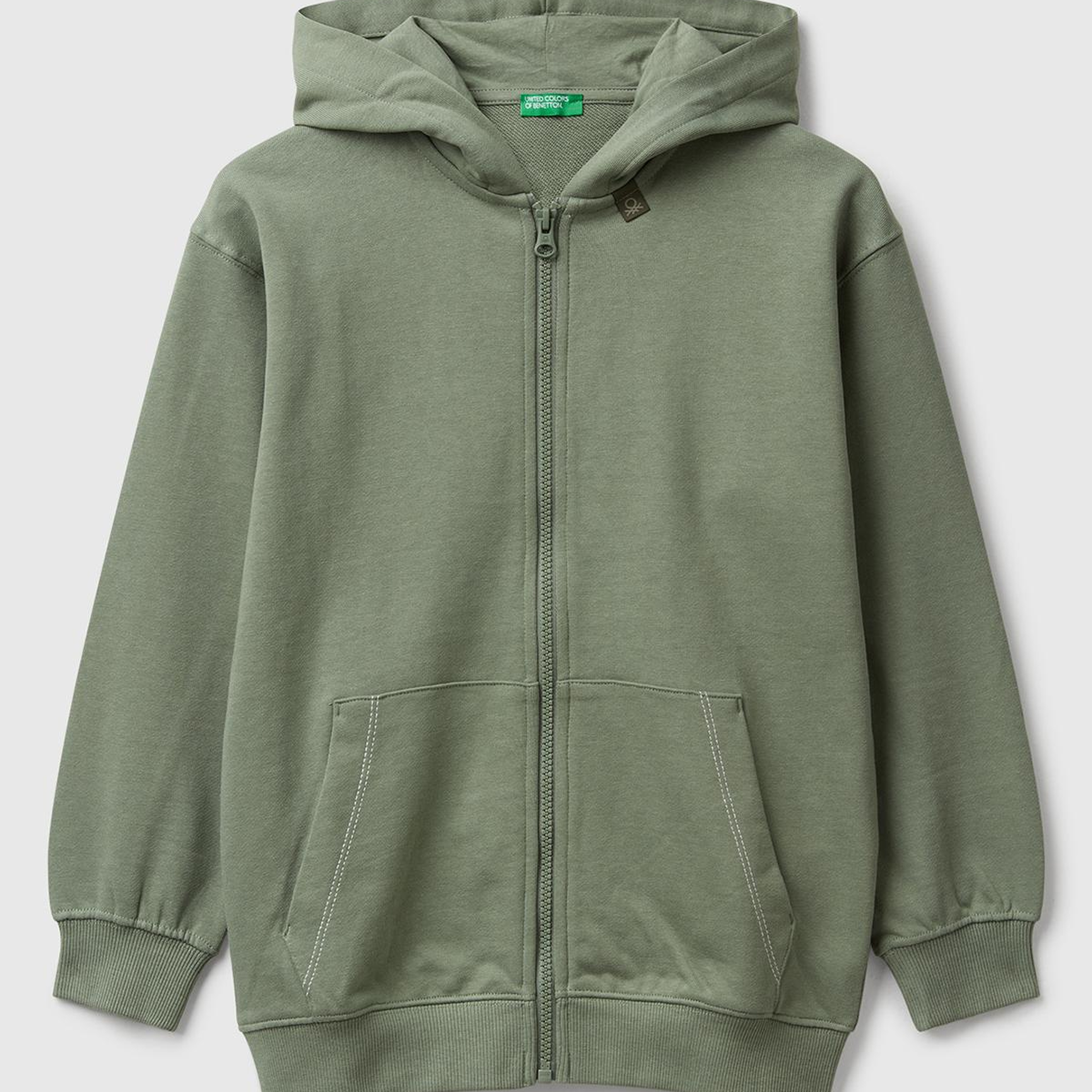 Erkek Çocuk Haki Logolu Etiket Detaylı Fermuarlı Kapüşonlu Sweatshirt