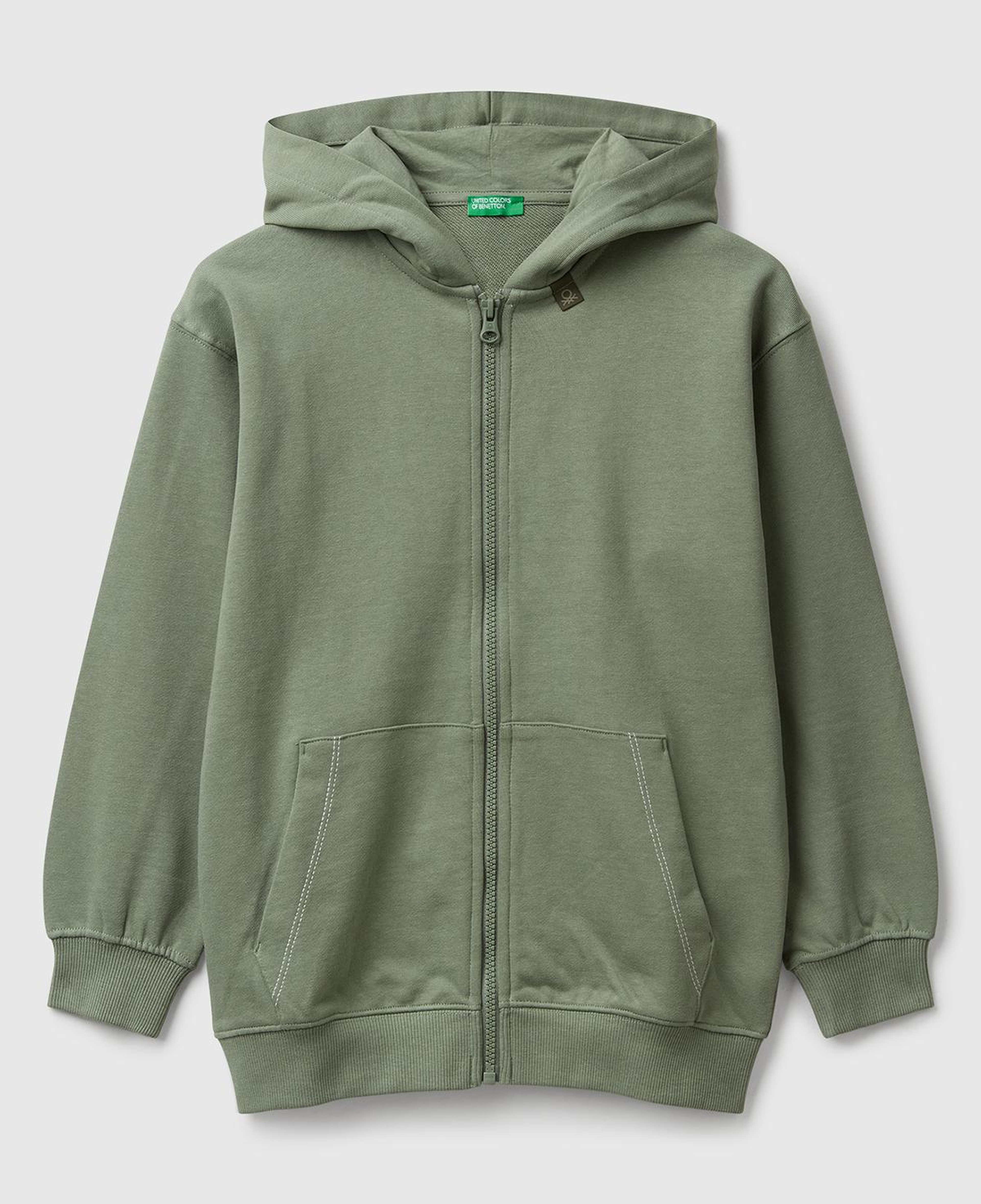 Erkek Çocuk Haki Logolu Etiket Detaylı Fermuarlı Kapüşonlu Sweatshirt