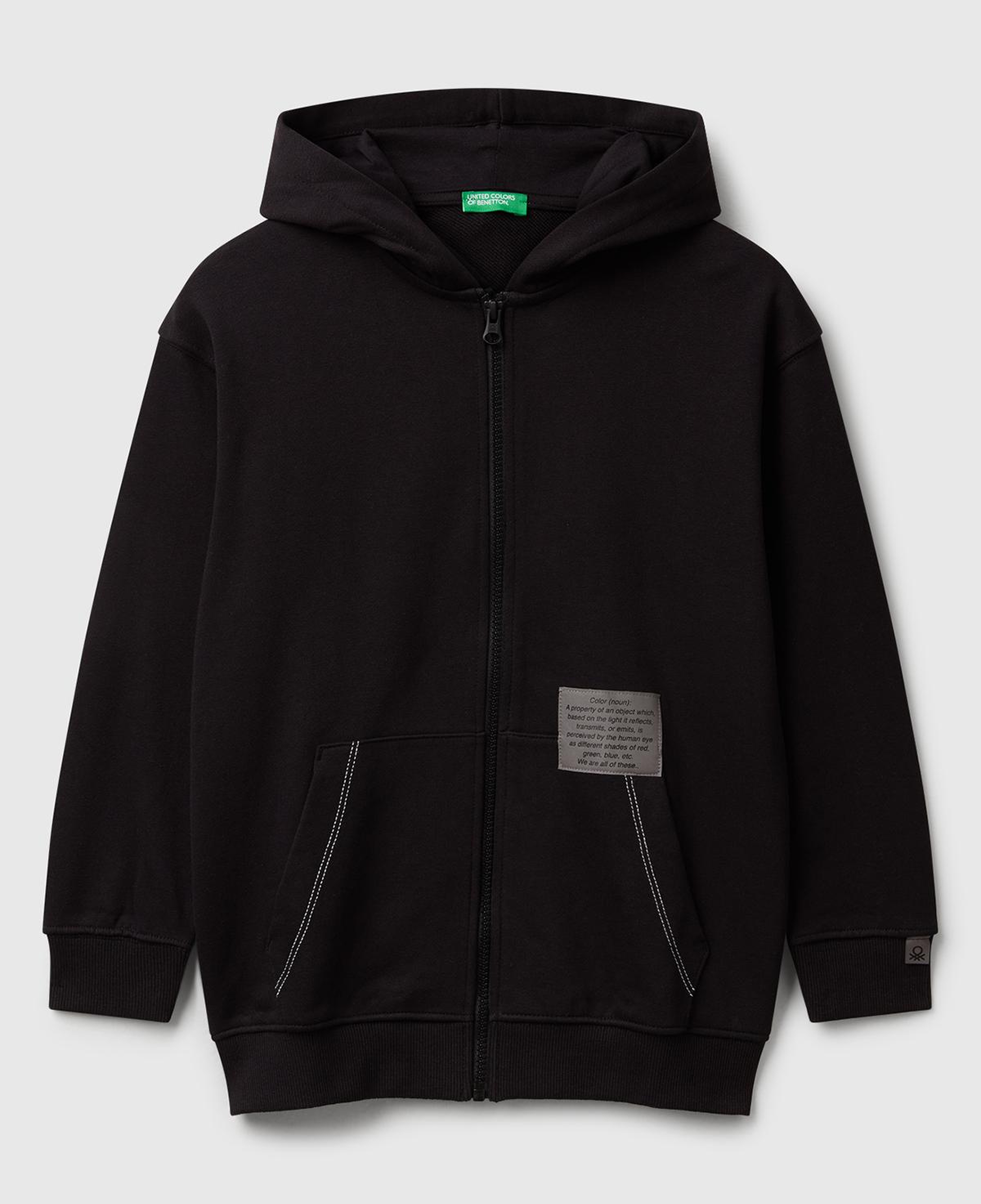 Erkek Çocuk Siyah Logolu Etiket Detaylı Fermuarlı Kapüşonlu Sweatshirt