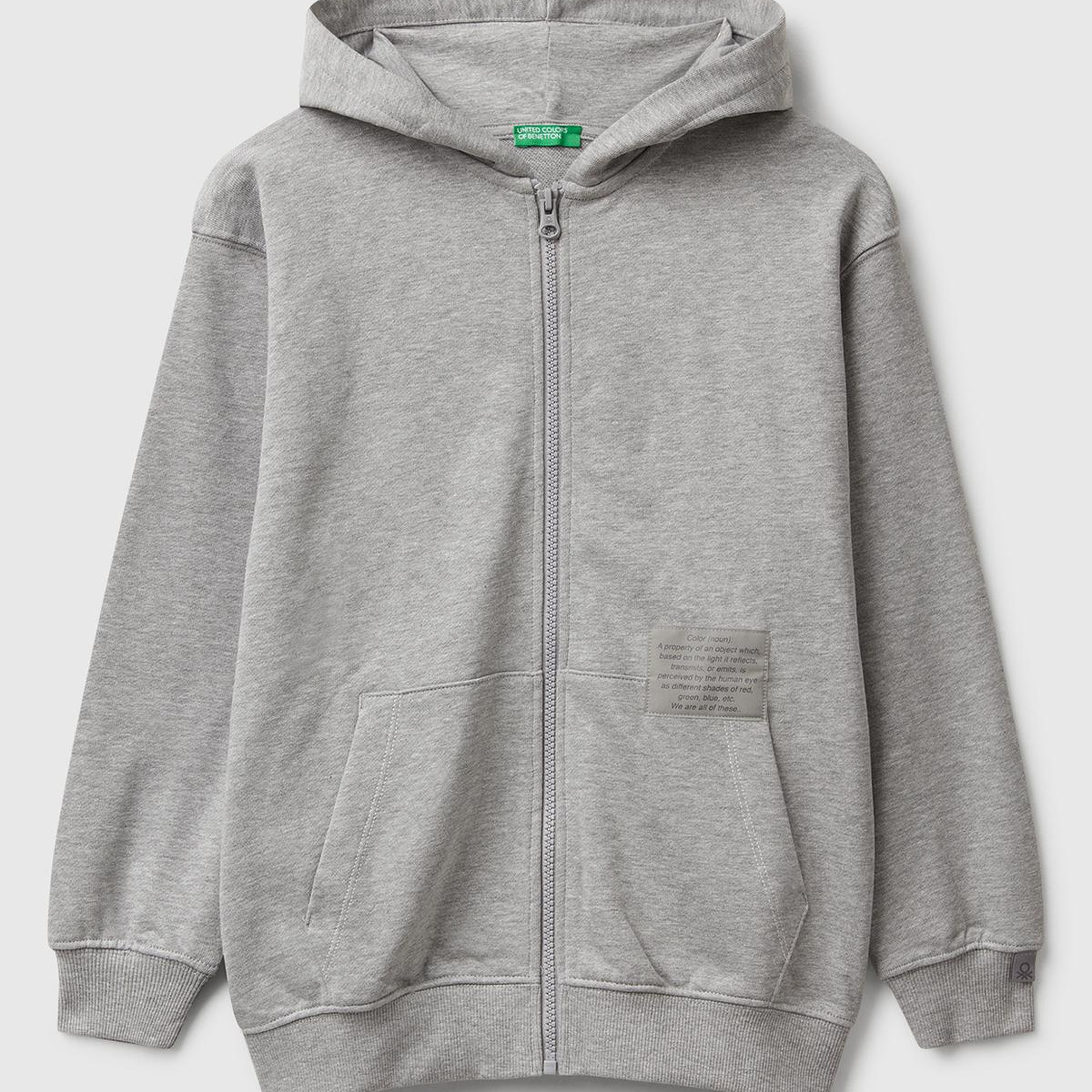 Erkek Çocuk Gri Melanj Logolu Etiket Detaylı Fermuarlı Kapüşonlu Sweatshirt