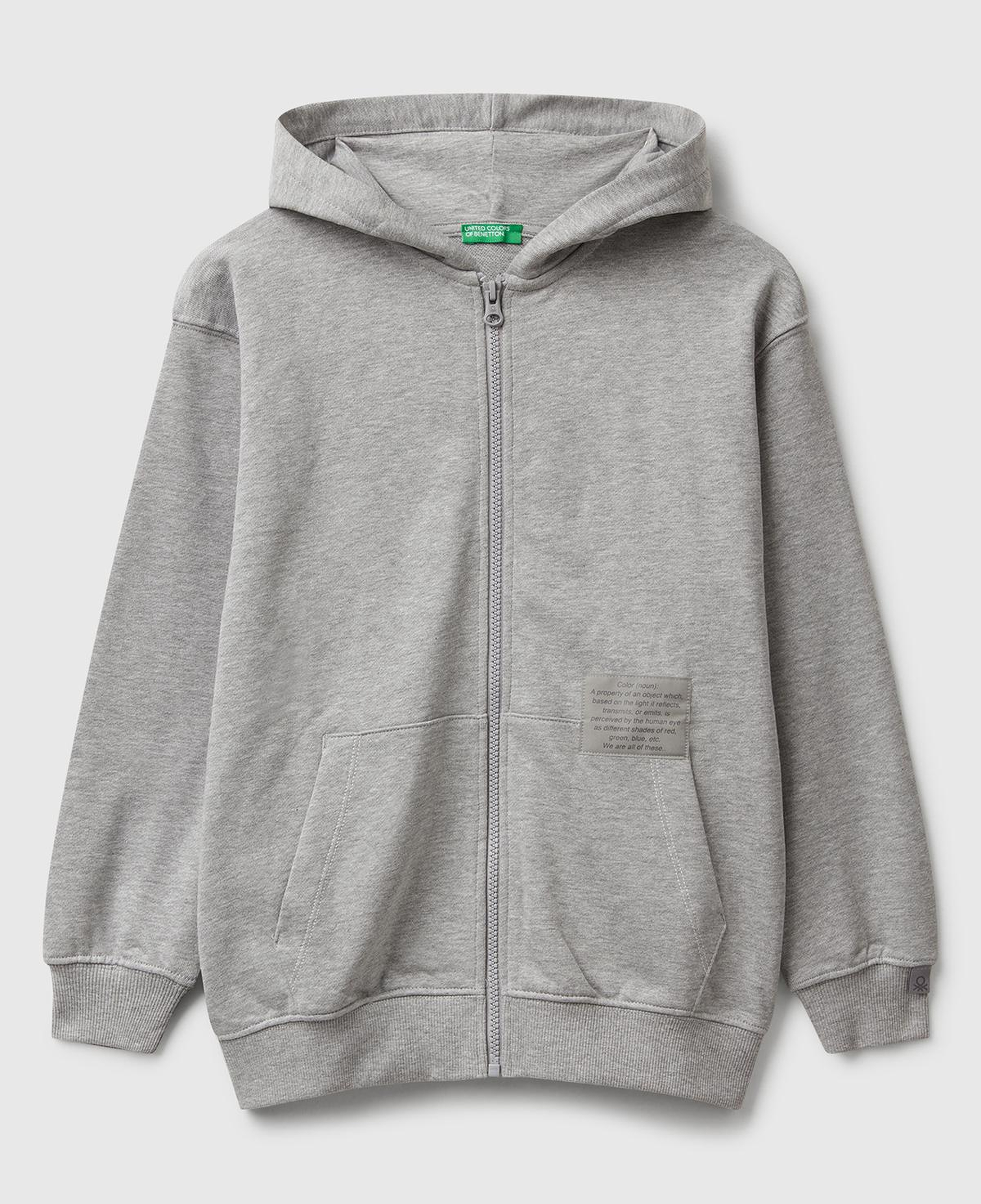 Erkek Çocuk Gri Melanj Logolu Etiket Detaylı Fermuarlı Kapüşonlu Sweatshirt