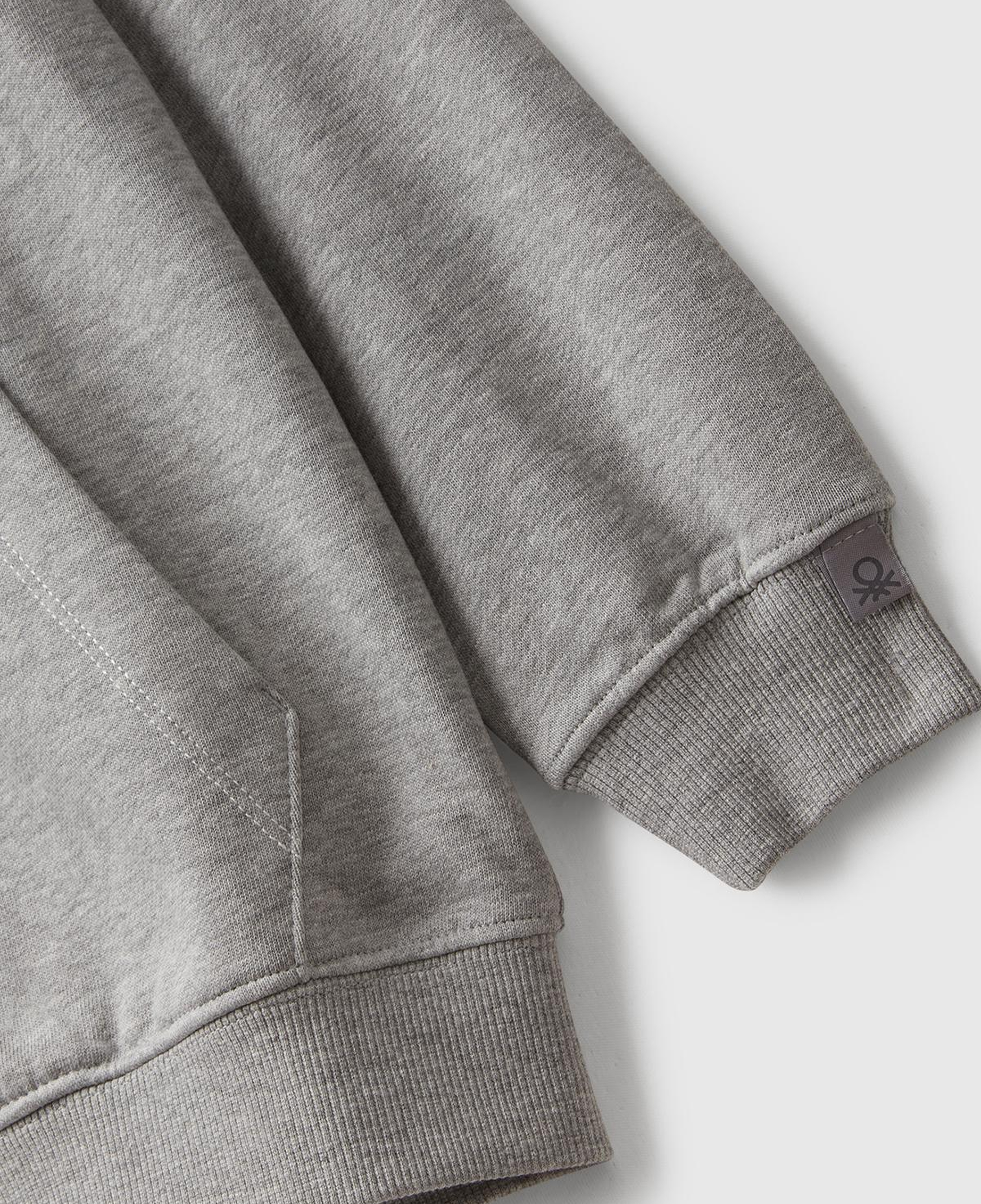 Erkek Çocuk Gri Melanj Logolu Etiket Detaylı Fermuarlı Kapüşonlu Sweatshirt