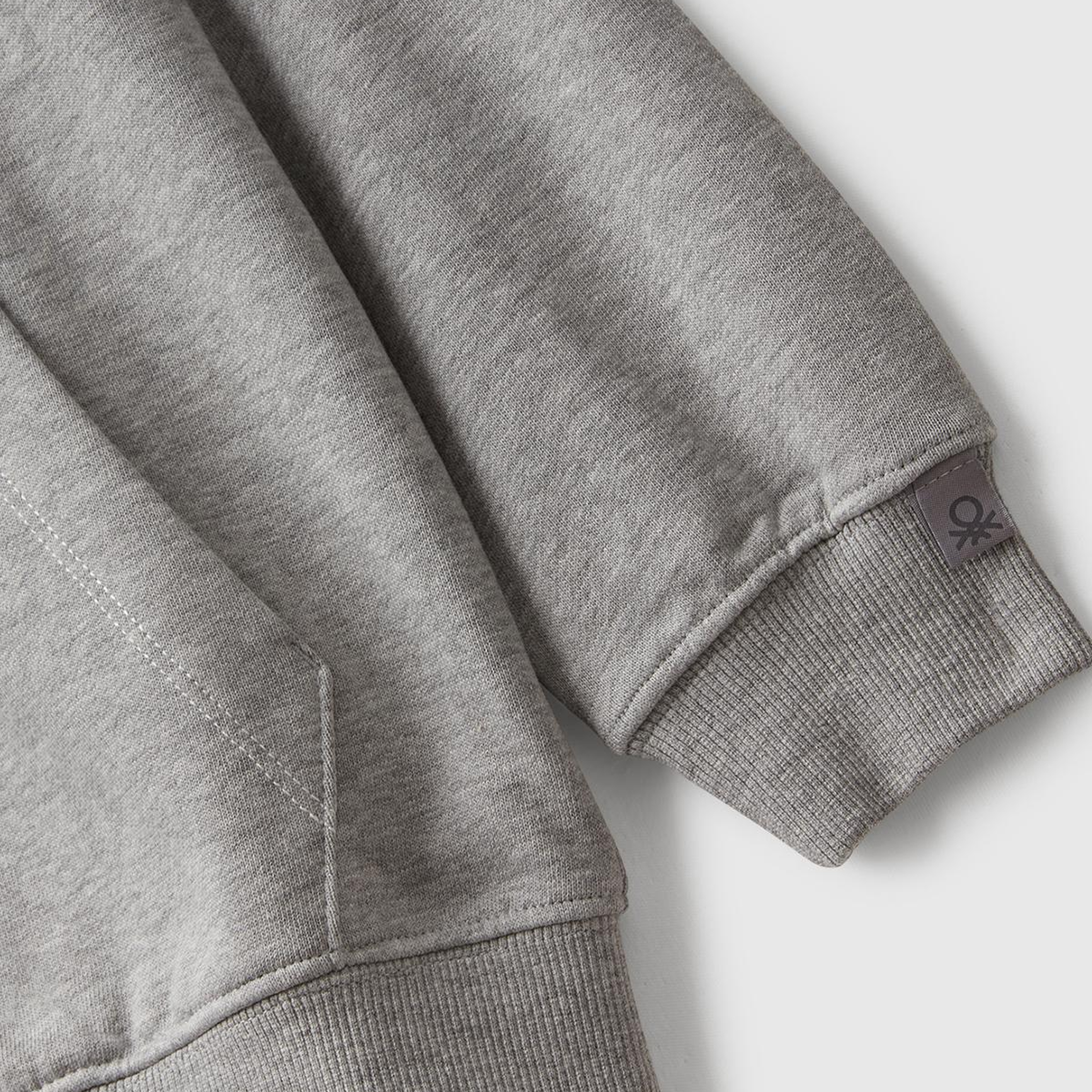 Erkek Çocuk Gri Melanj Logolu Etiket Detaylı Fermuarlı Kapüşonlu Sweatshirt