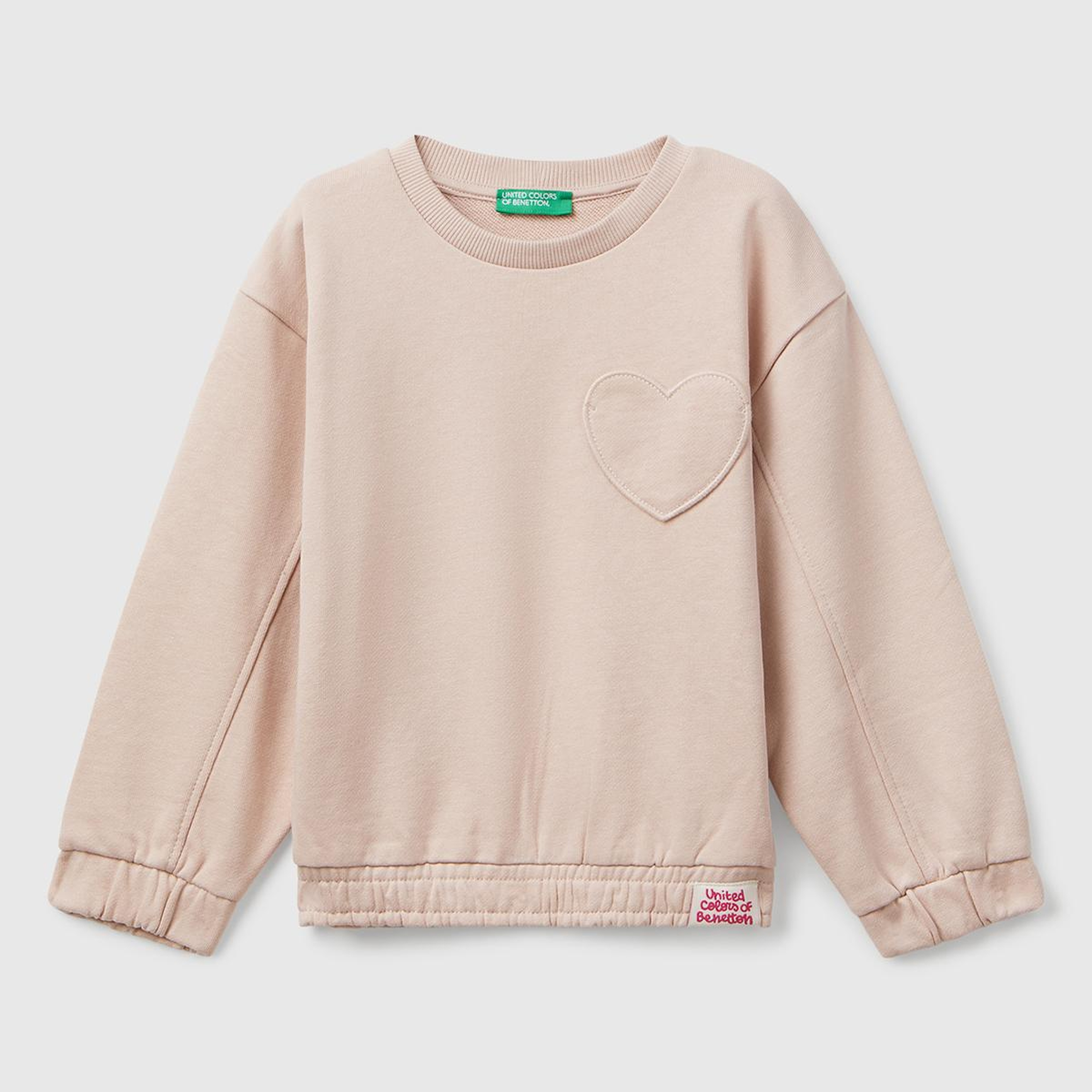 Kız Çocuk Toz Pembe Dikiş Detaylı Kalpli Yama Cepli Regular Fit Sweatshirt
