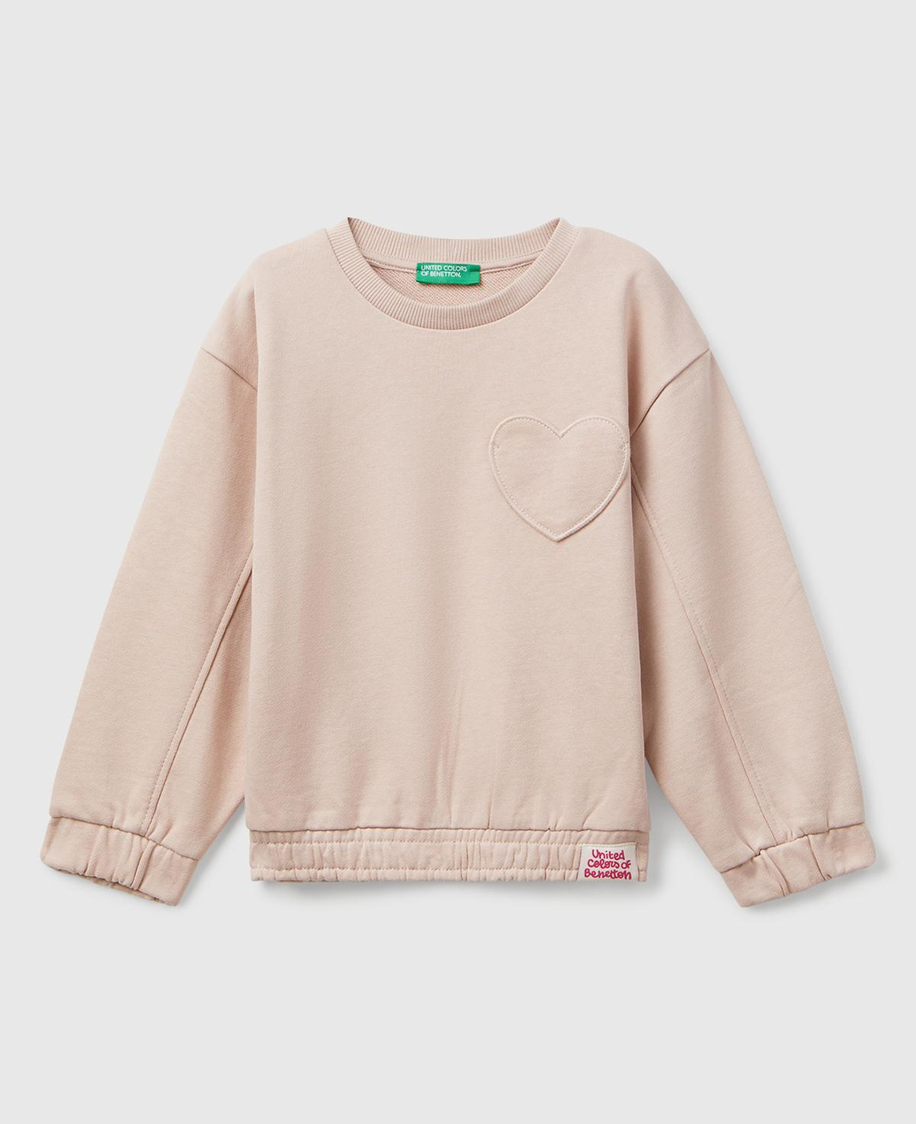 Kız Çocuk Toz Pembe Dikiş Detaylı Kalpli Yama Cepli Regular Fit Sweatshirt
