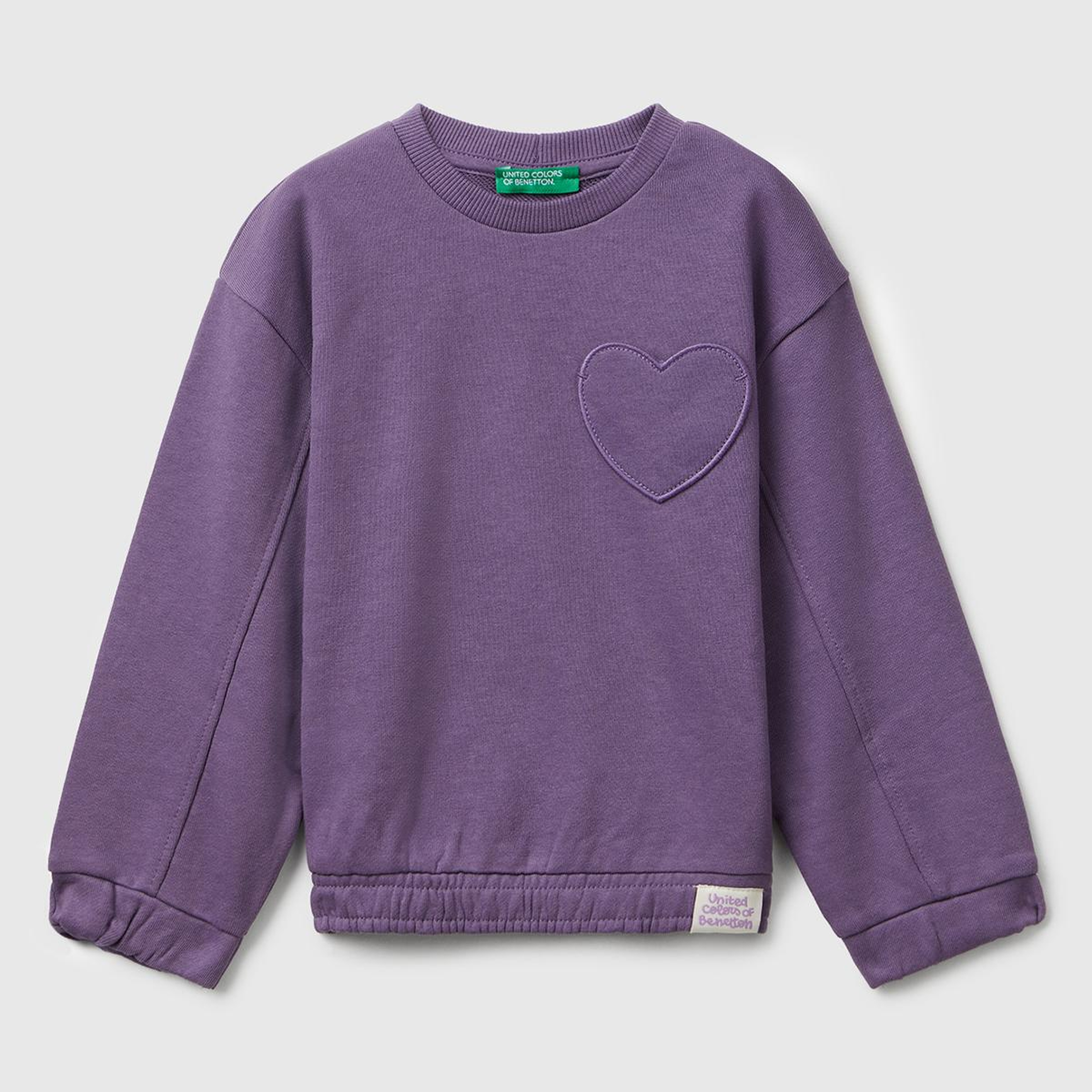 Kız Çocuk Mor Dikiş Detaylı Kalpli Yama Cepli Regular Fit Sweatshirt