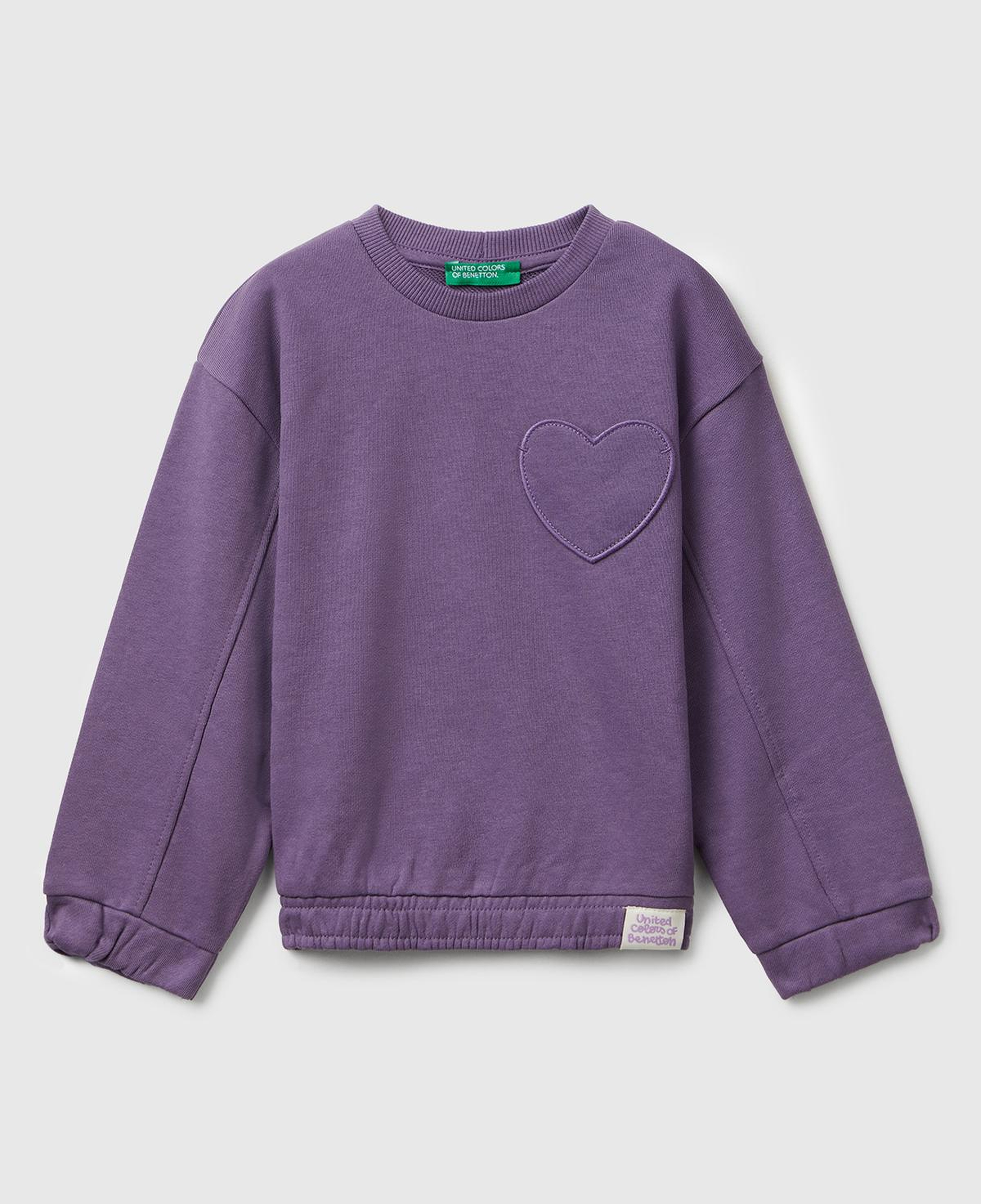 Kız Çocuk Mor Dikiş Detaylı Kalpli Yama Cepli Regular Fit Sweatshirt