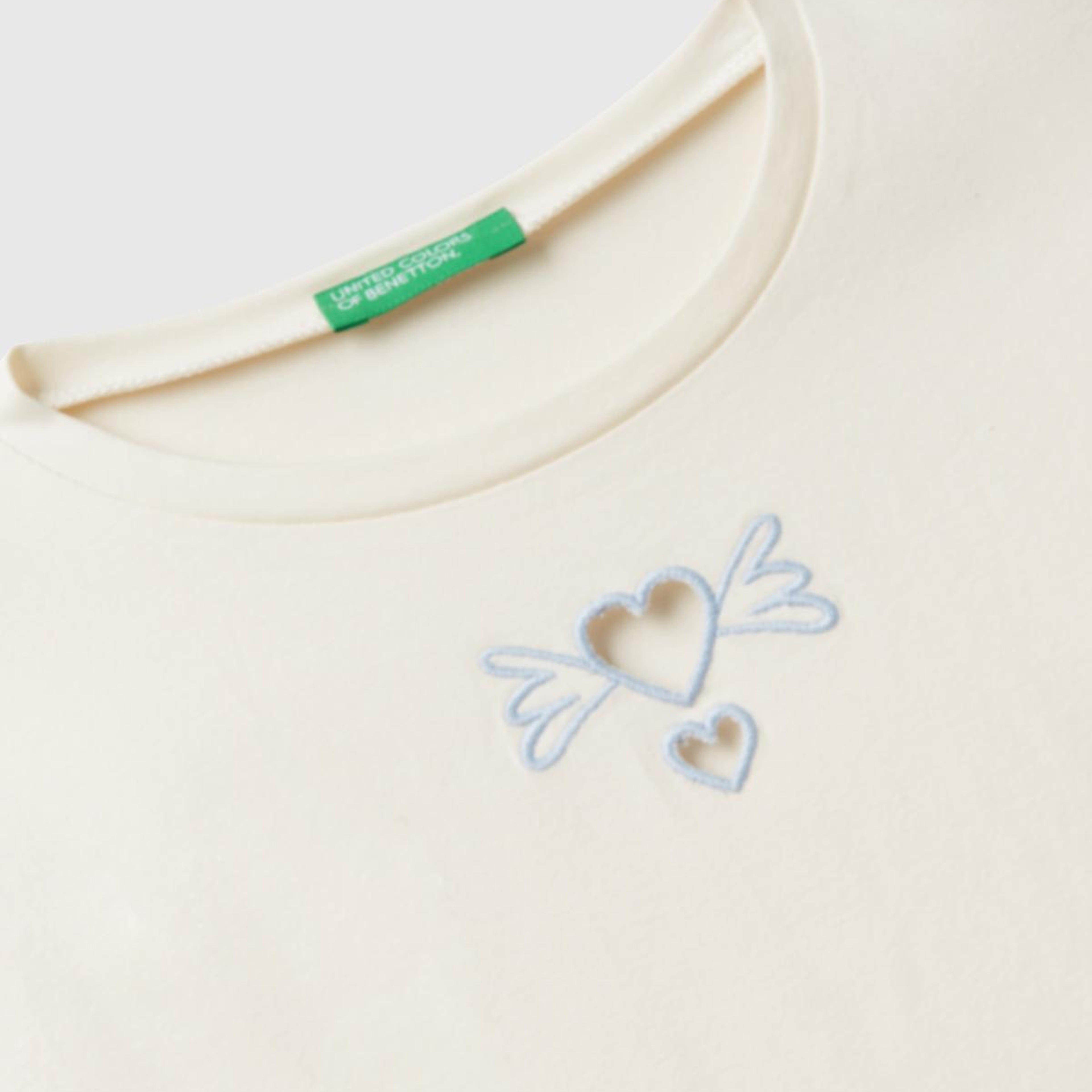 Kız Çocuk Ekru Önü Baskılı Logo Etiketli Uzun Kollu T-shirt