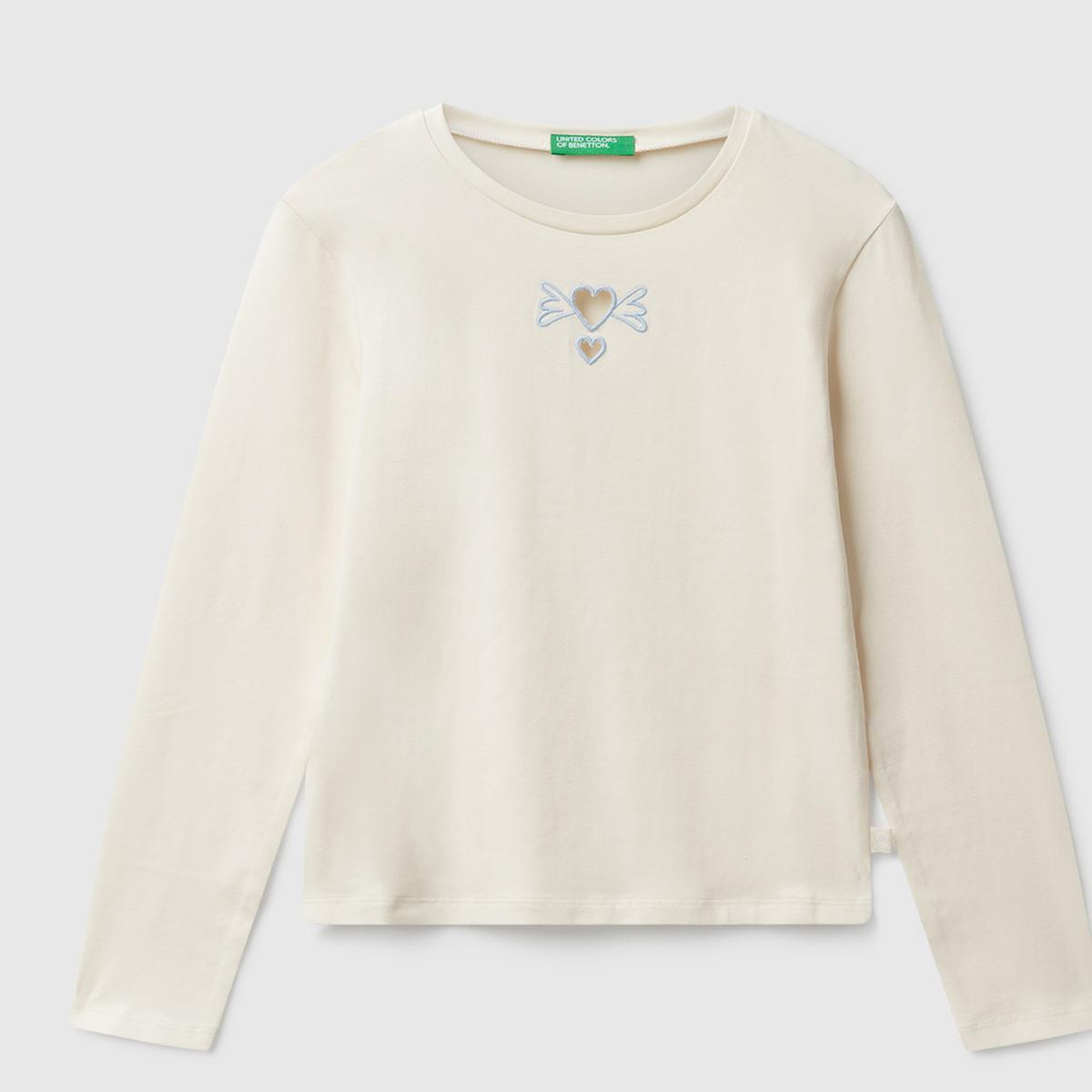 Kız Çocuk Ekru Önü Baskılı Logo Etiketli Uzun Kollu T-shirt