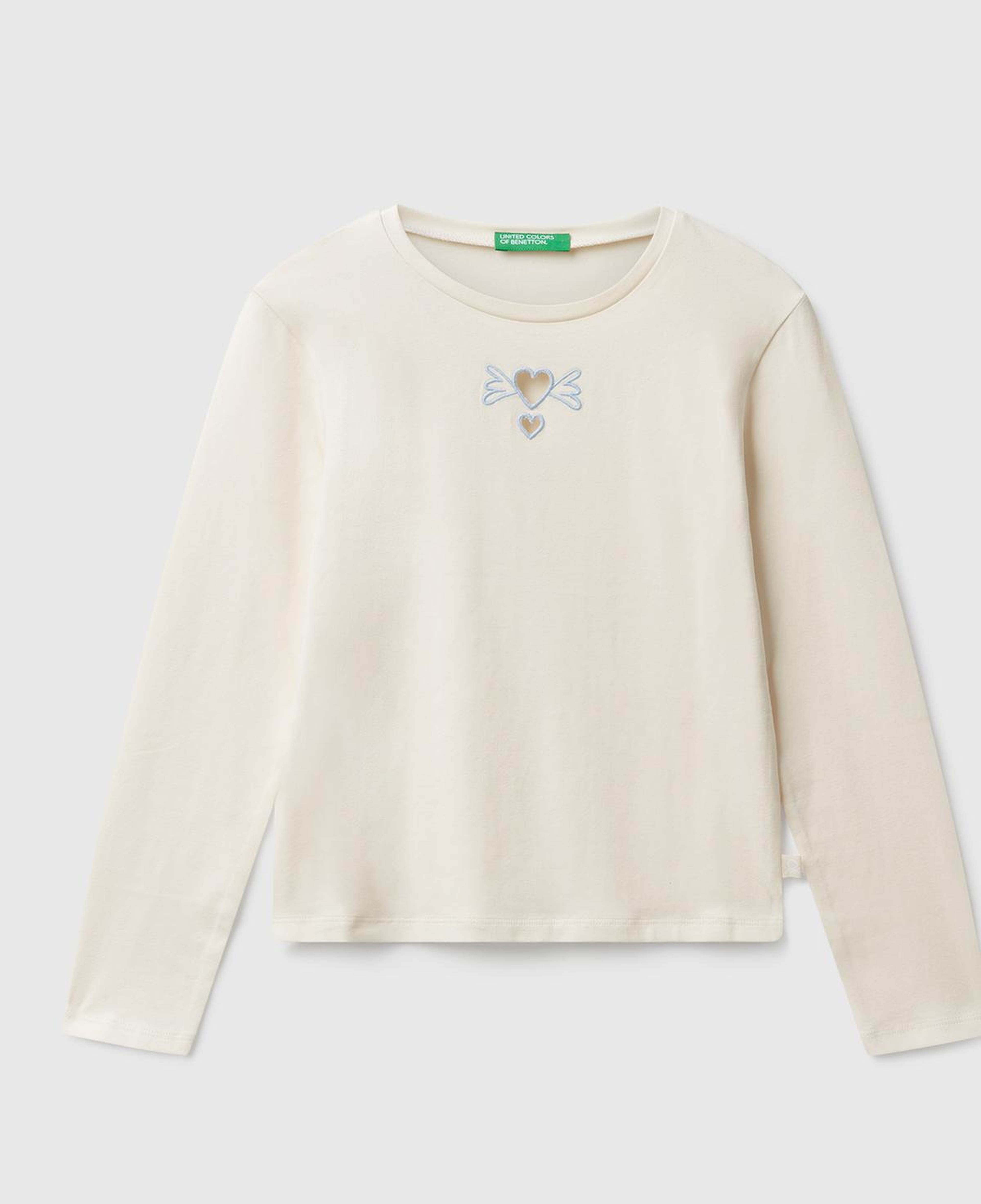 Kız Çocuk Ekru Önü Baskılı Logo Etiketli Uzun Kollu T-shirt