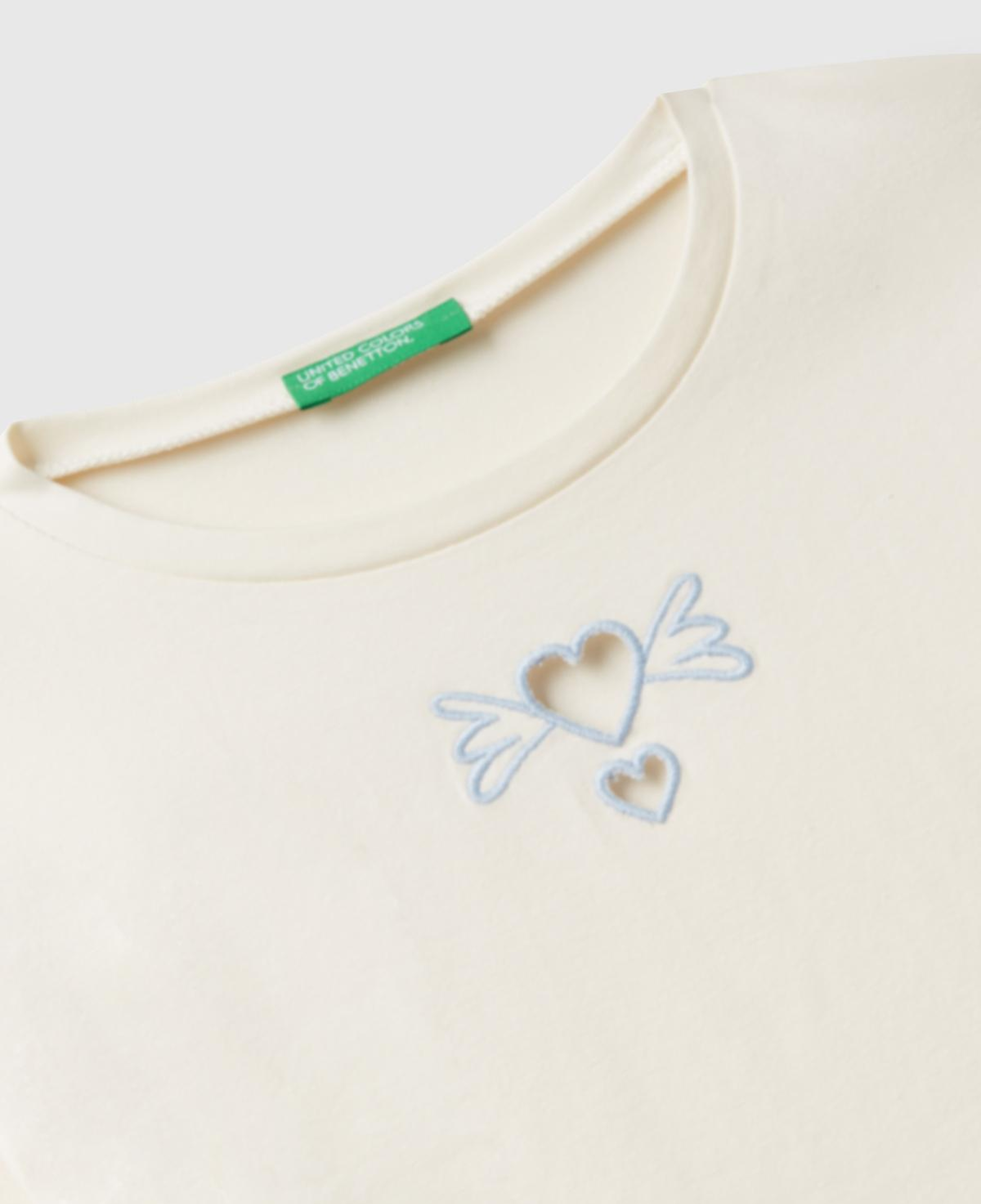 Kız Çocuk Ekru Önü Baskılı Logo Etiketli Uzun Kollu T-shirt