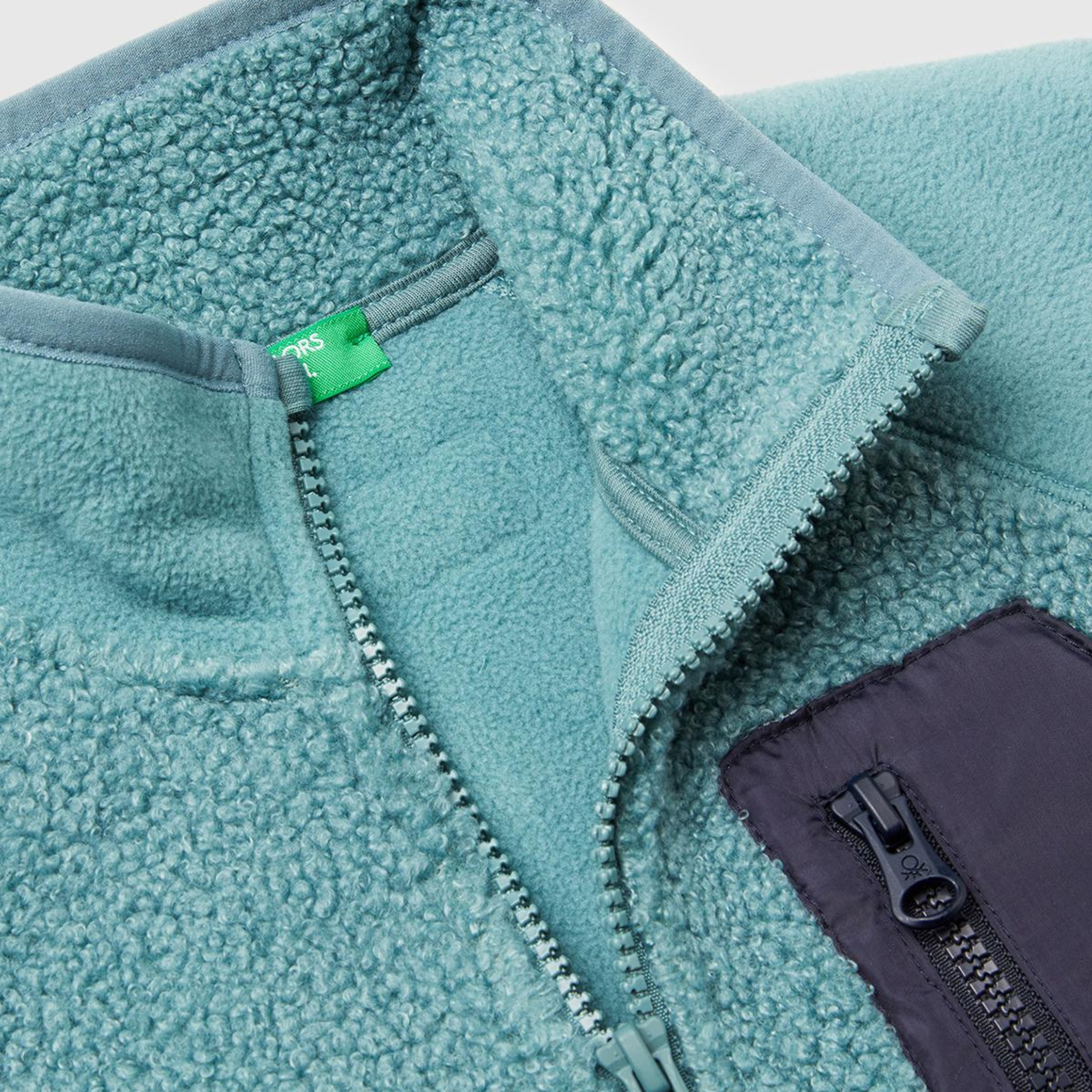 Erkek Çocuk Gri-Yeşil Çift Taraflı Fermuarlı Cep Detaylı Dik Yaka Peluş Şardonlu Sweatshirt