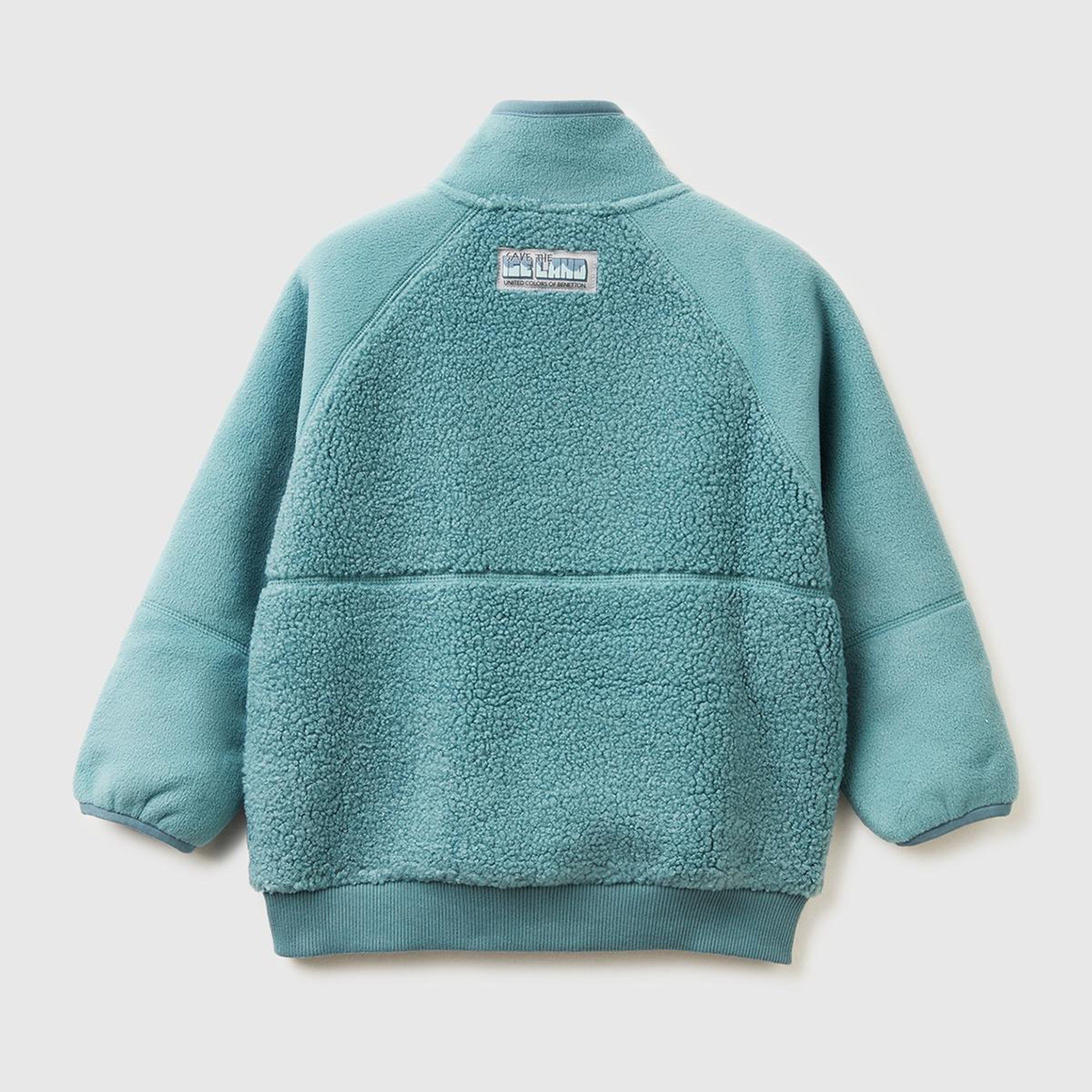 Erkek Çocuk Gri-Yeşil Çift Taraflı Fermuarlı Cep Detaylı Dik Yaka Peluş Şardonlu Sweatshirt