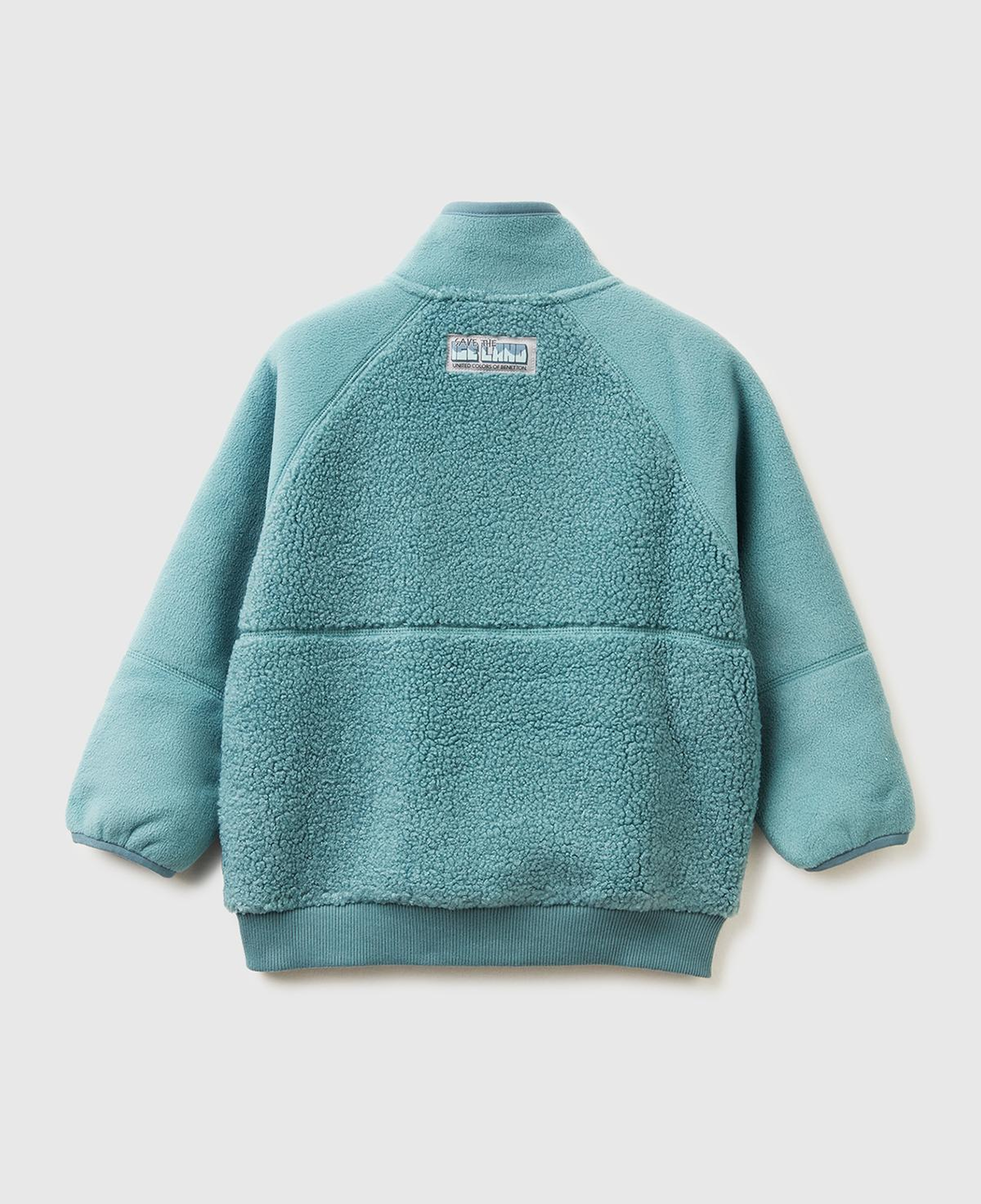 Erkek Çocuk Gri-Yeşil Çift Taraflı Fermuarlı Cep Detaylı Dik Yaka Peluş Şardonlu Sweatshirt