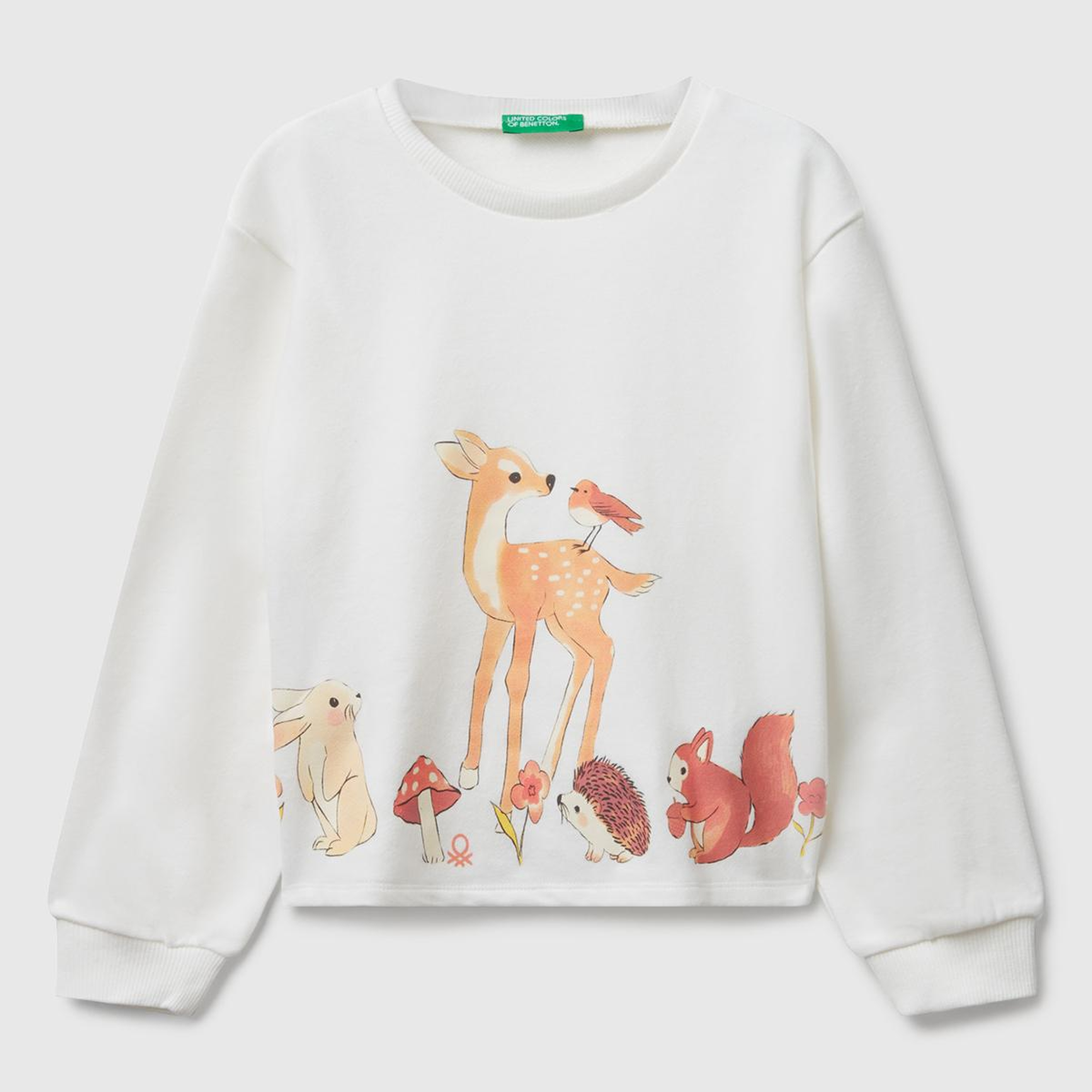 Kız Çocuk Ekru Önü Grafik Baskılı Ribanalı Oversize Sweatshirt