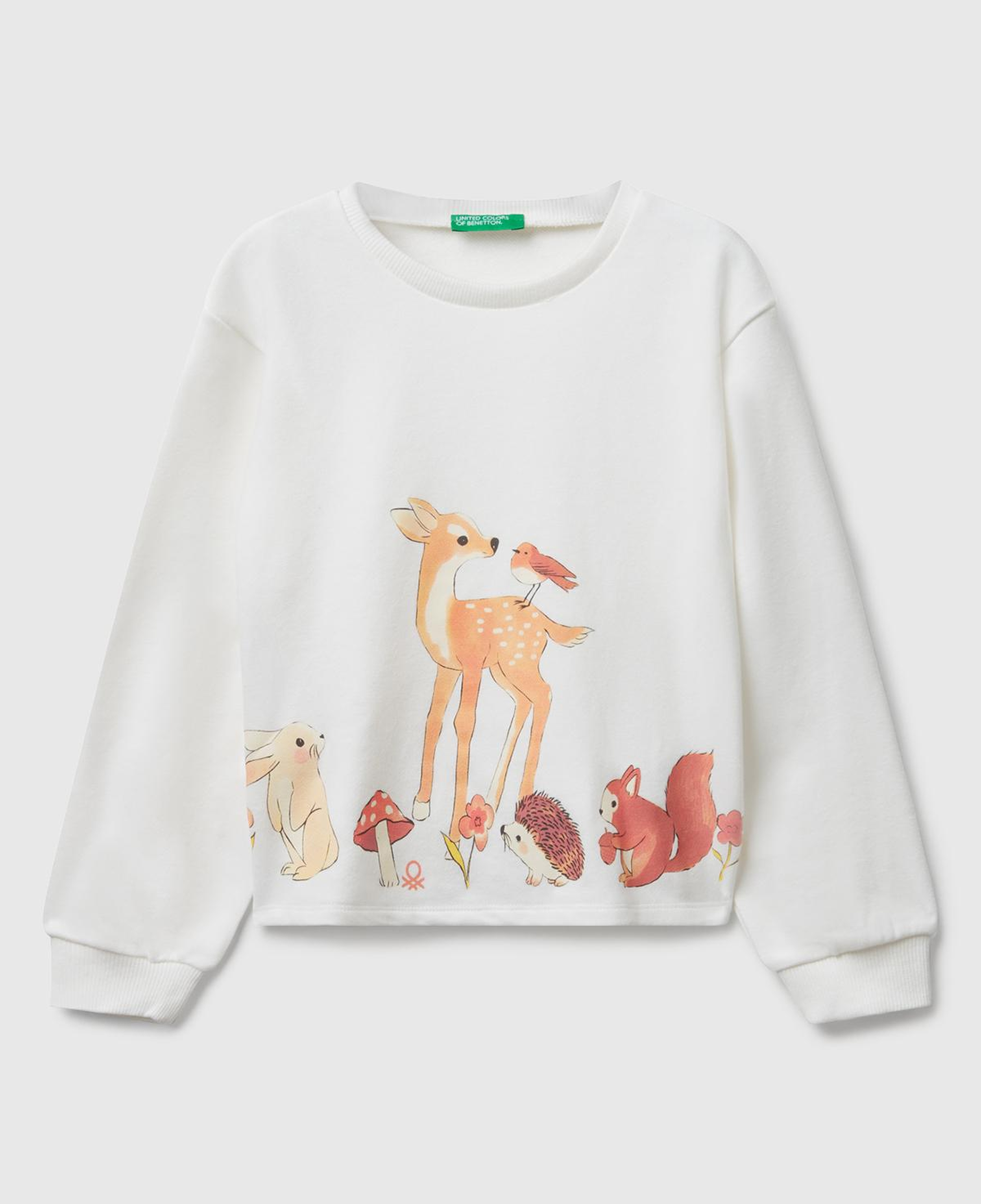 Kız Çocuk Ekru Önü Grafik Baskılı Ribanalı Oversize Sweatshirt
