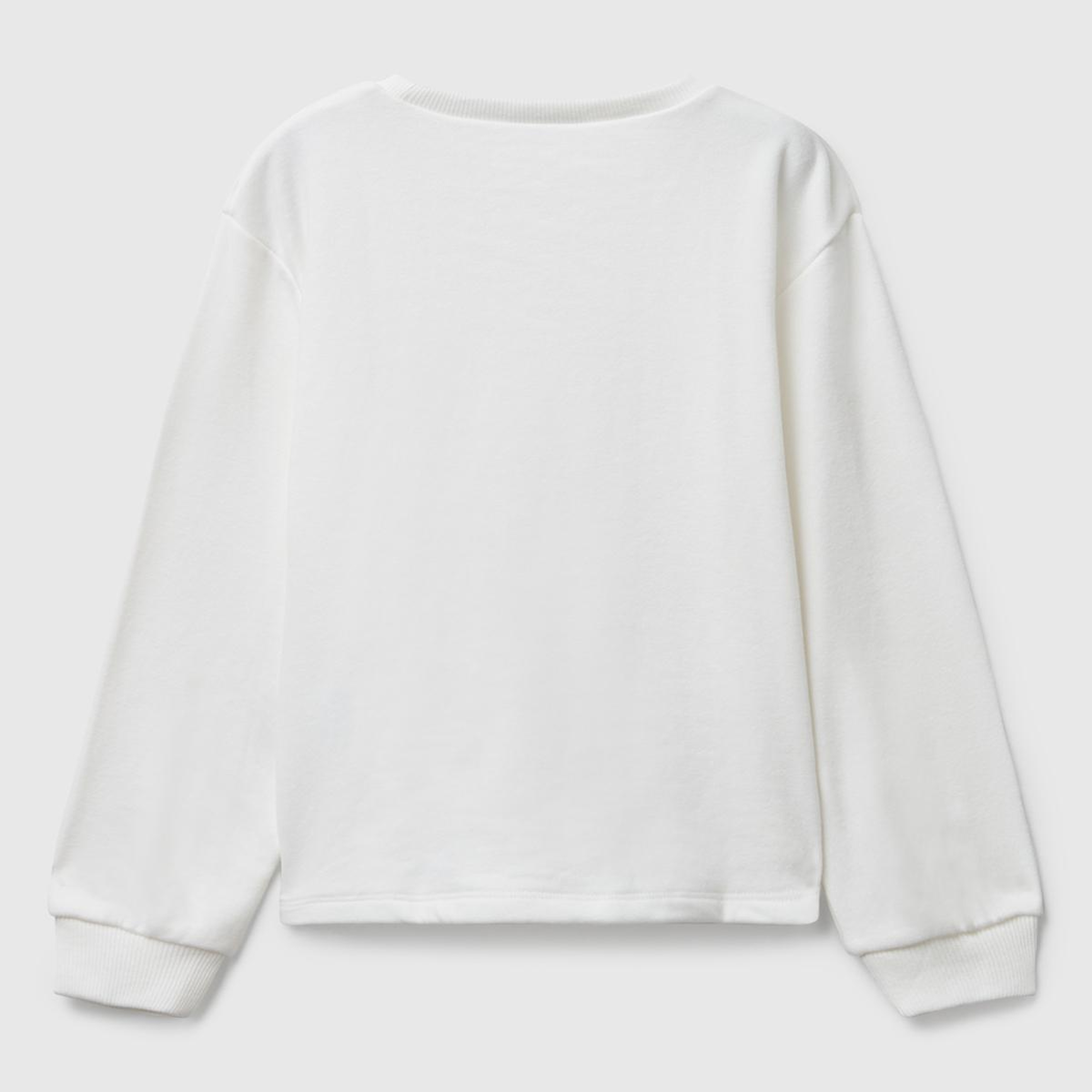 Kız Çocuk Ekru Önü Grafik Baskılı Ribanalı Oversize Sweatshirt