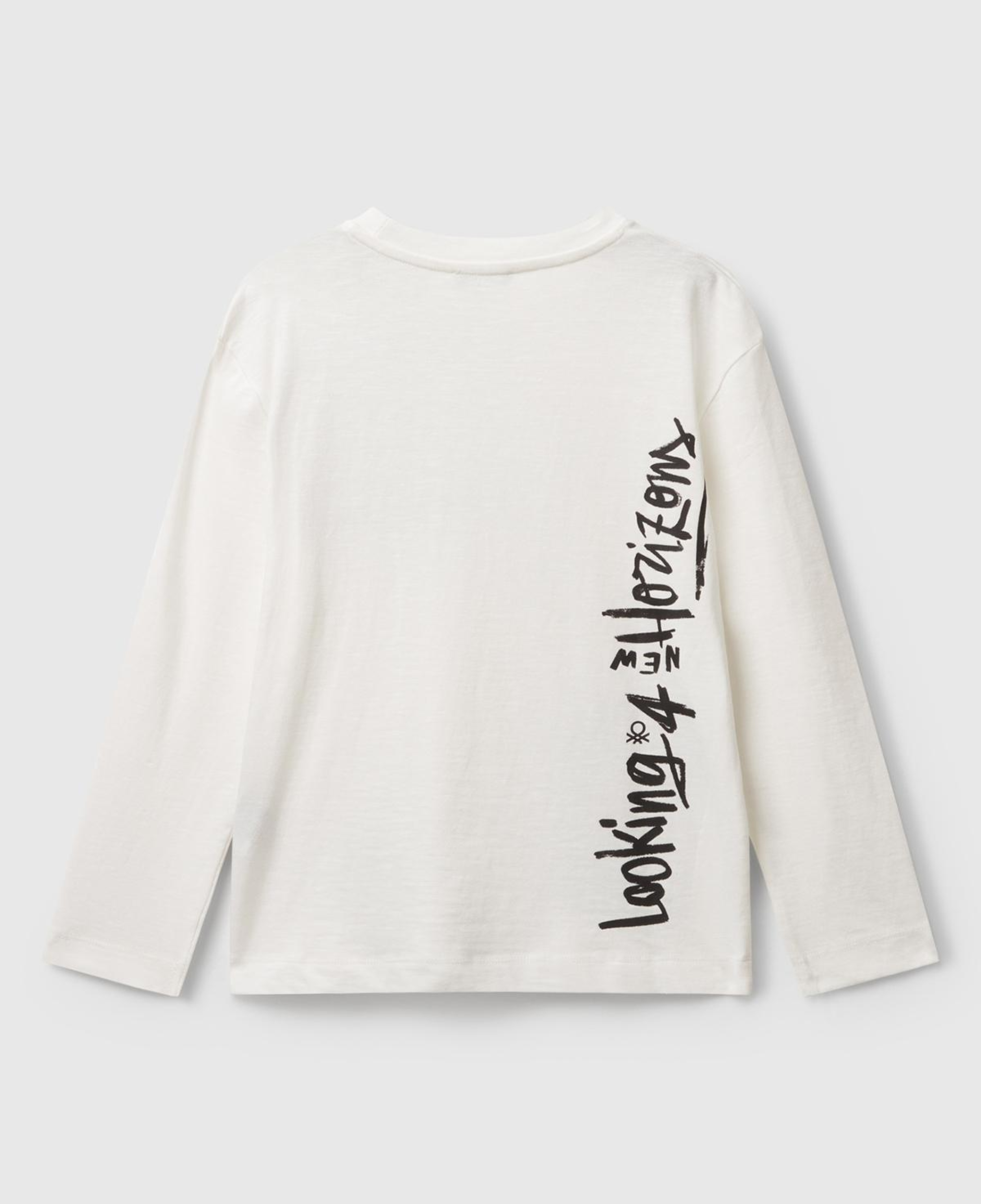 Erkek Çocuk Ekru Önü ve Arkası Baskılı Bisiklet Yaka Uzun Kollu T-shirt