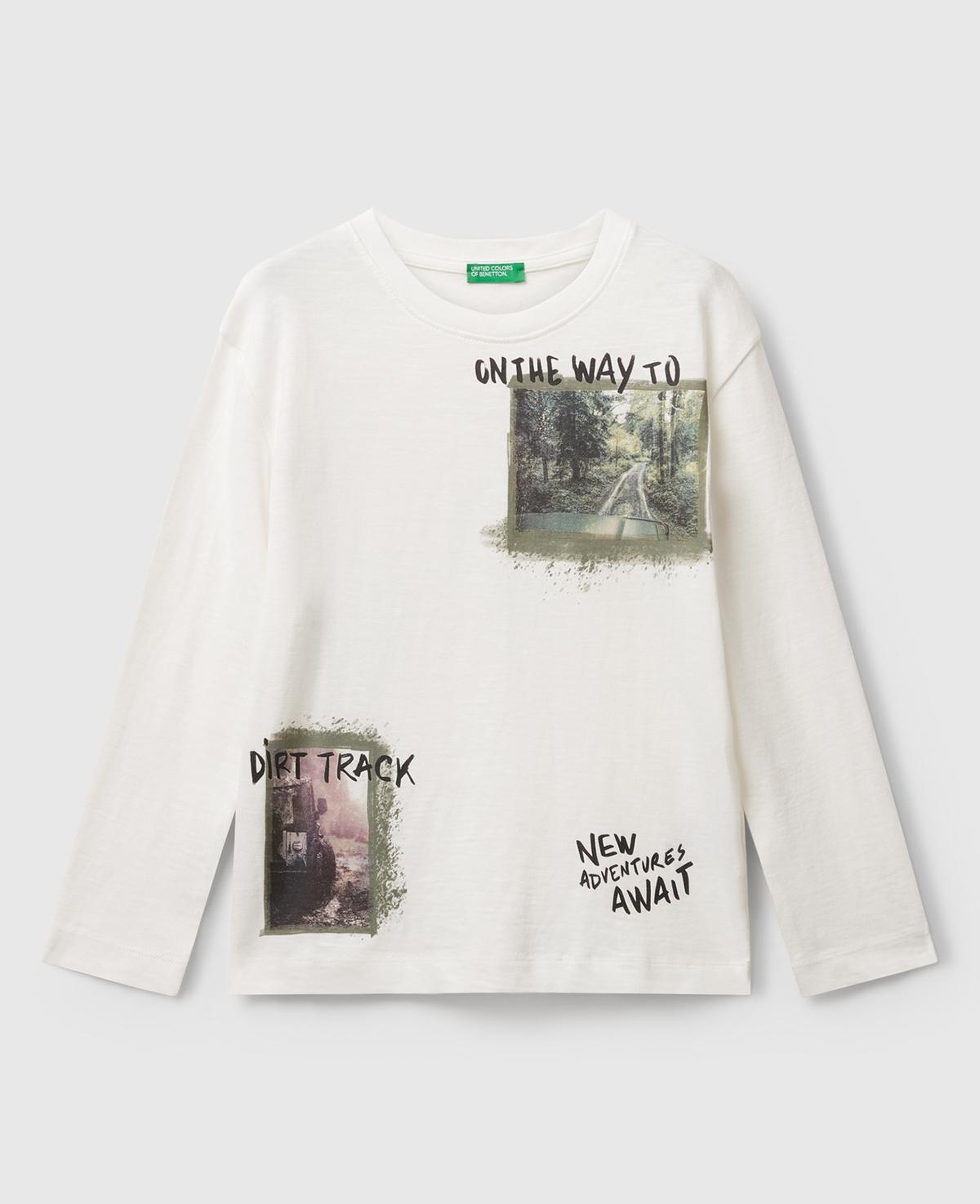 Erkek Çocuk Ekru Önü ve Arkası Baskılı Bisiklet Yaka Uzun Kollu T-shirt