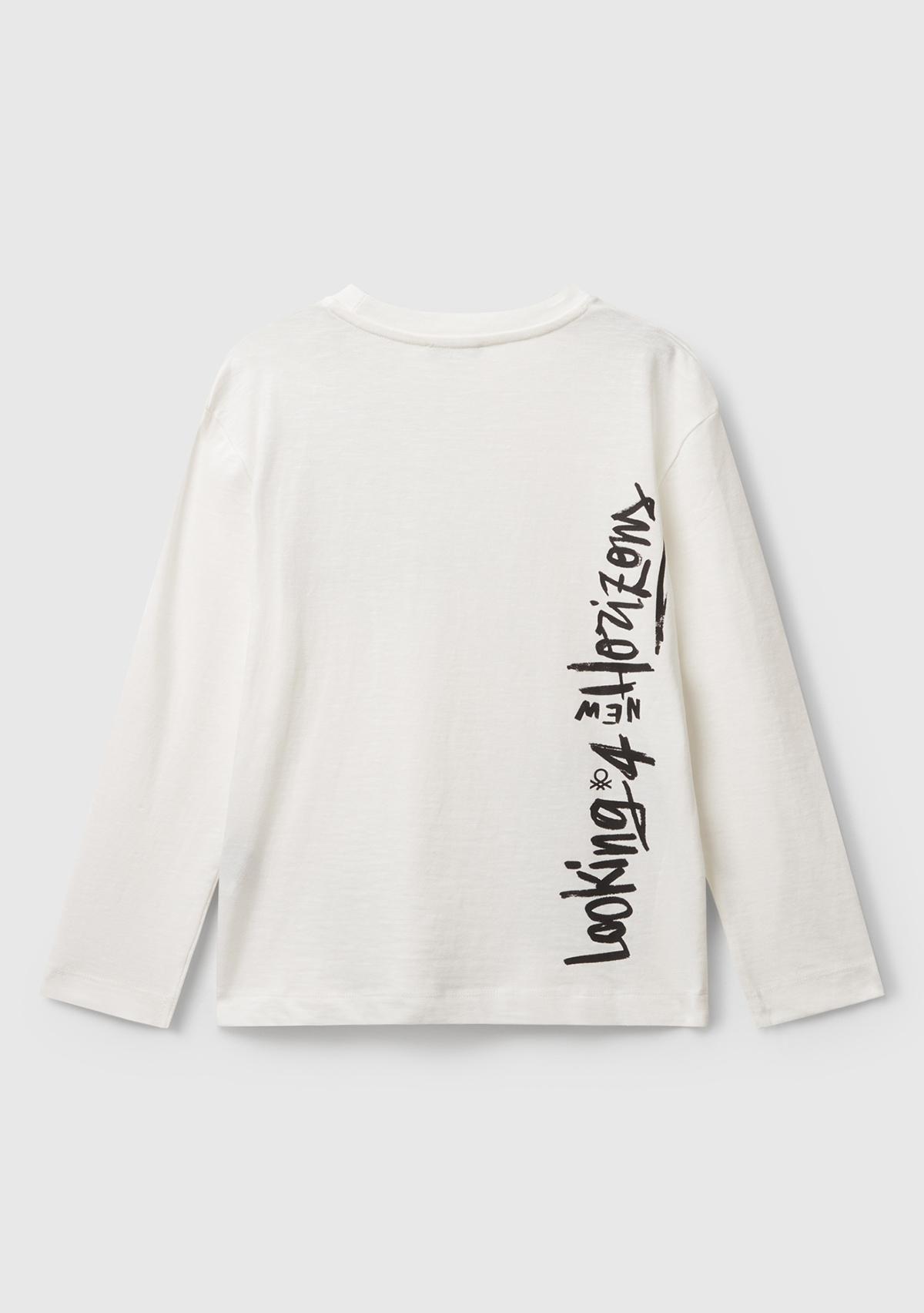 Erkek Çocuk Ekru Önü ve Arkası Baskılı Bisiklet Yaka Uzun Kollu T-shirt
