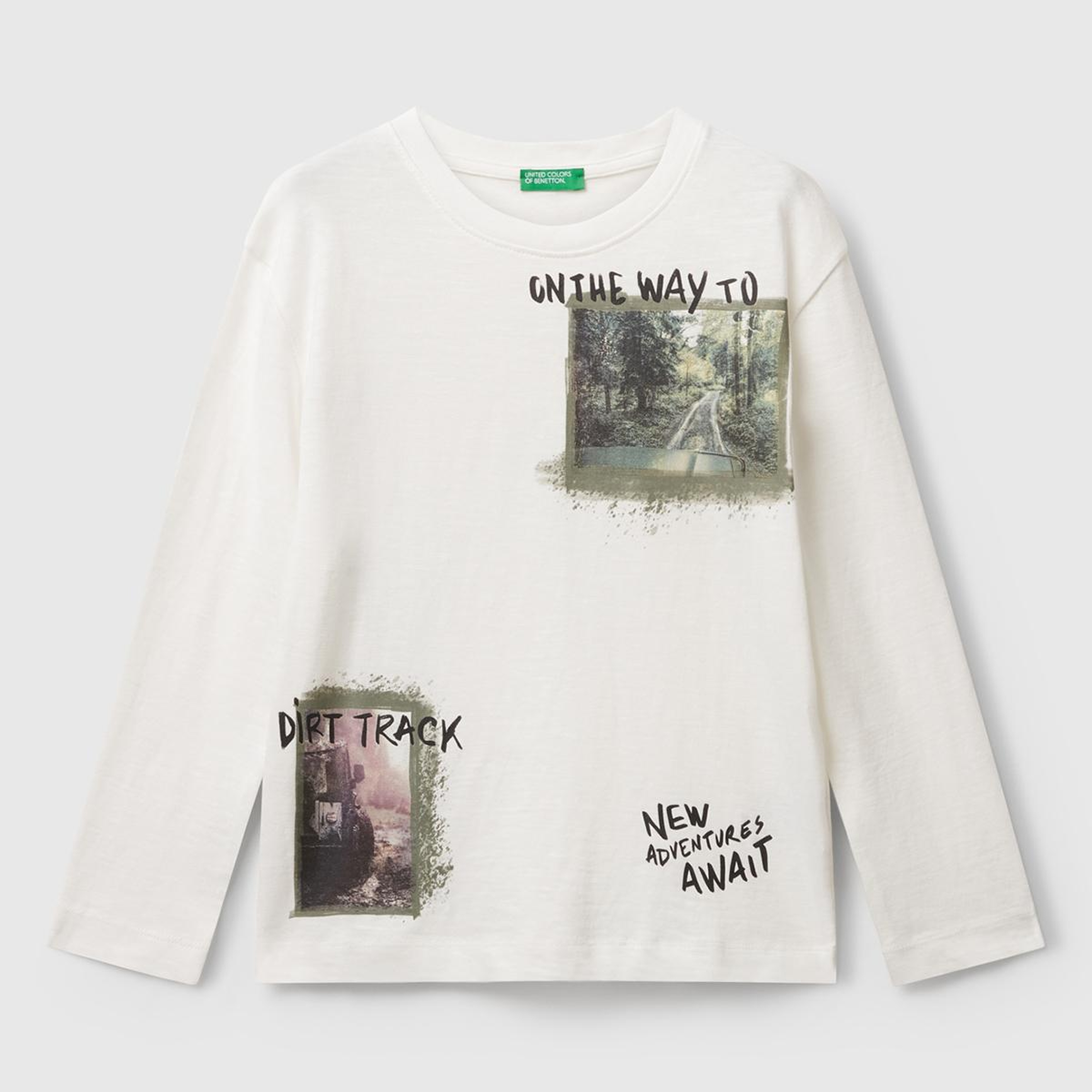 Erkek Çocuk Ekru Önü ve Arkası Baskılı Bisiklet Yaka Uzun Kollu T-shirt