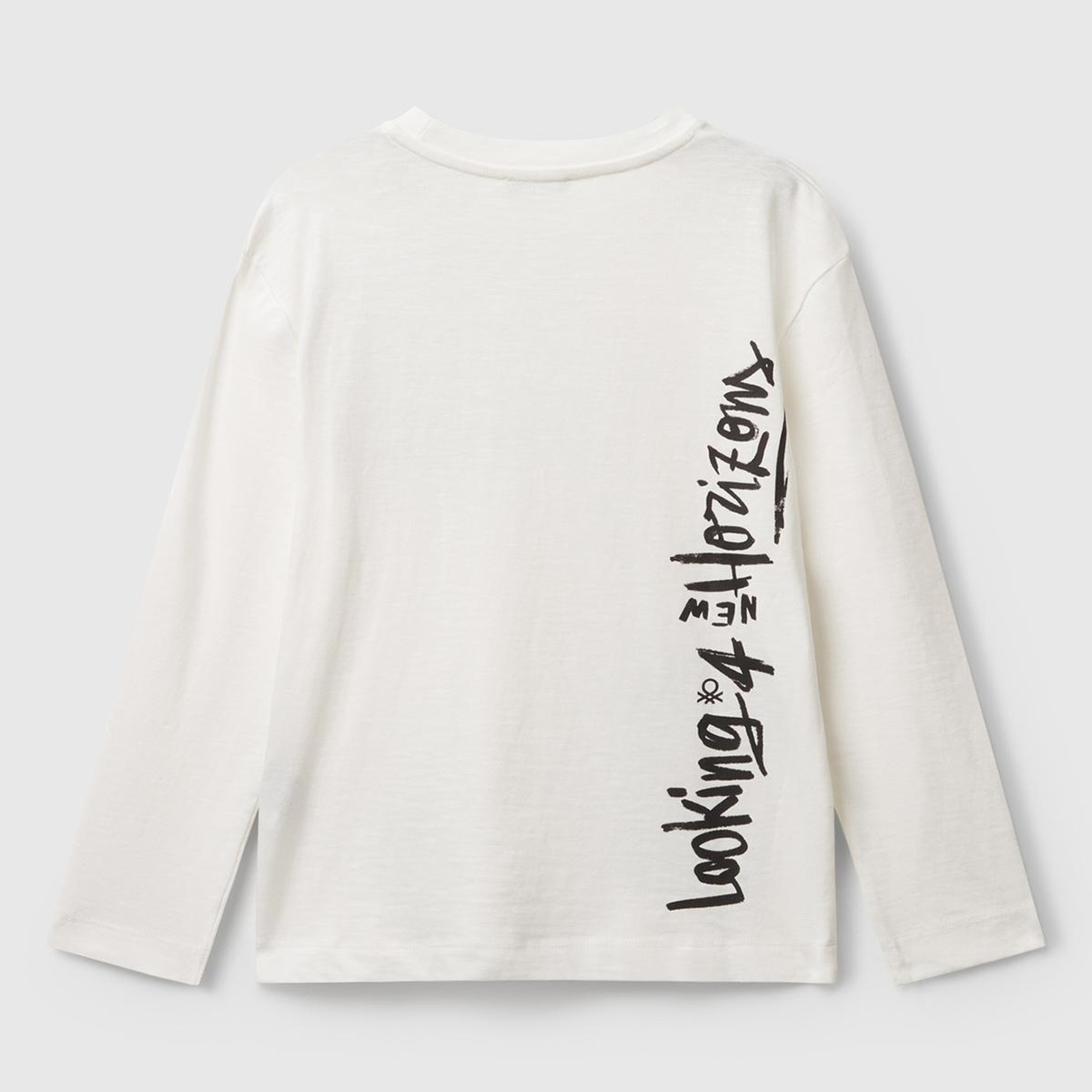 Erkek Çocuk Ekru Önü ve Arkası Baskılı Bisiklet Yaka Uzun Kollu T-shirt