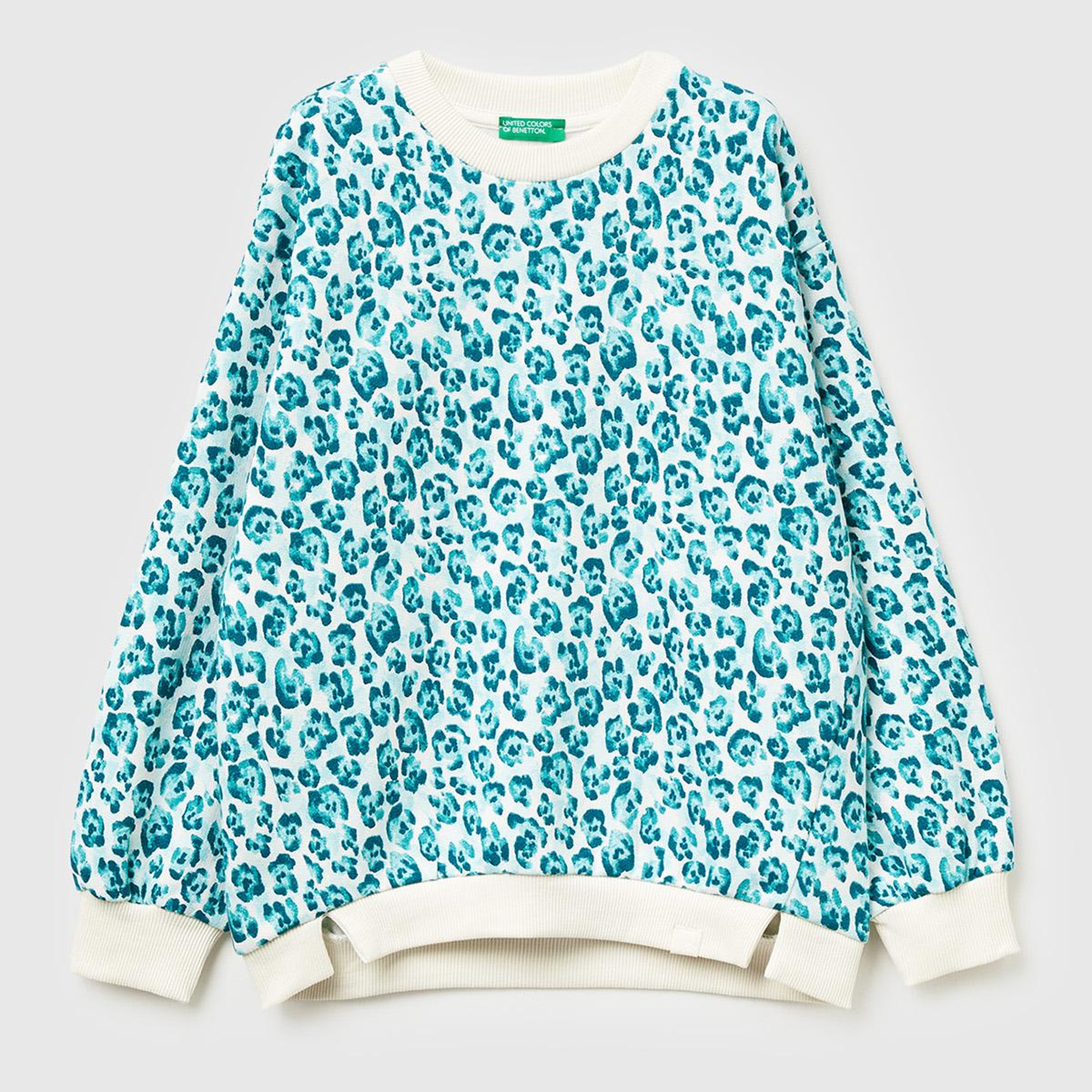 Kız Çocuk Mint Yeşili Tamamı Baskılı Logo Etiketi Detaylı Yırtmaçlı Sweatshirt