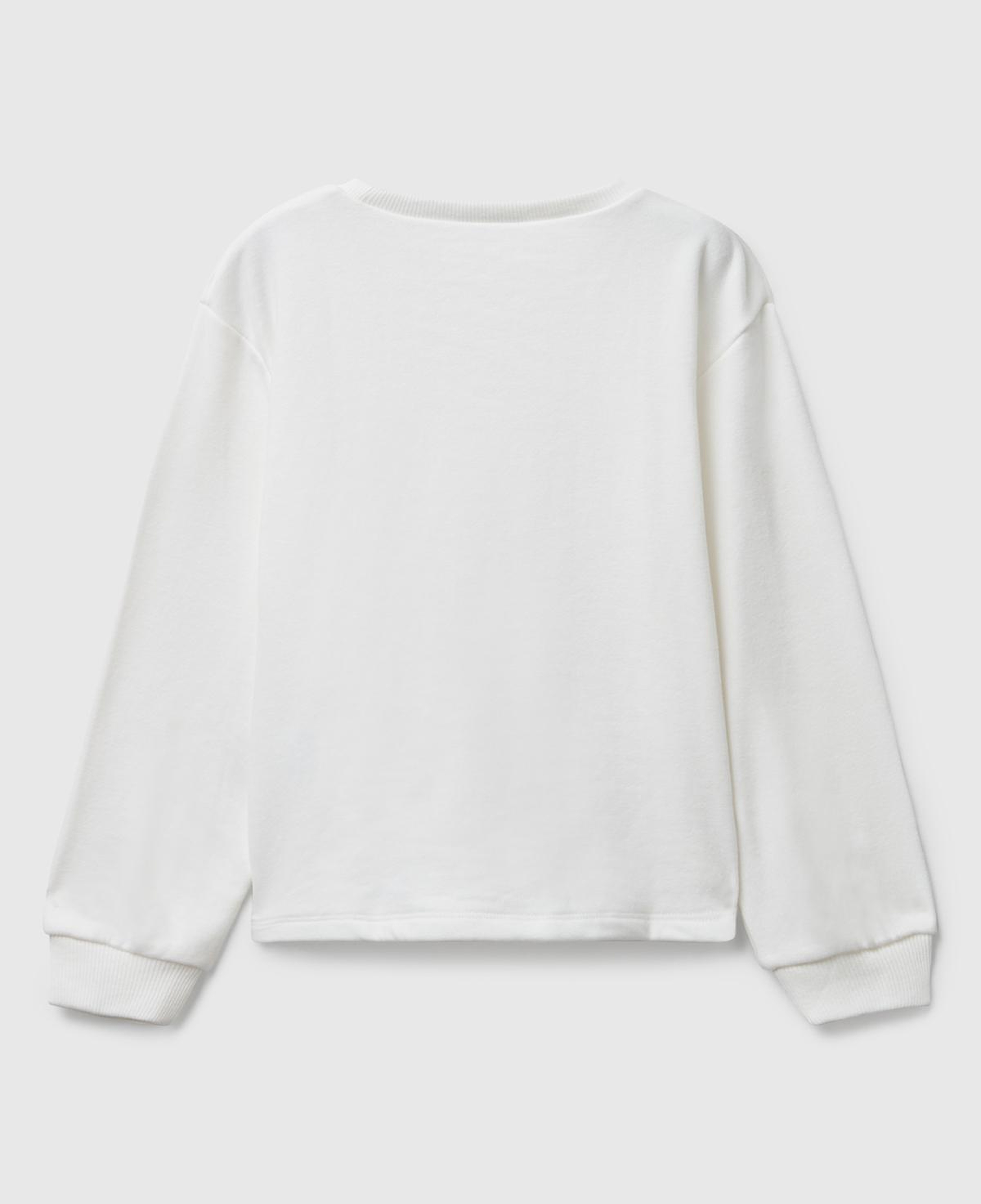 Kız Çocuk Ekru Önü Grafik Baskılı Ribanalı Oversize Sweatshirt