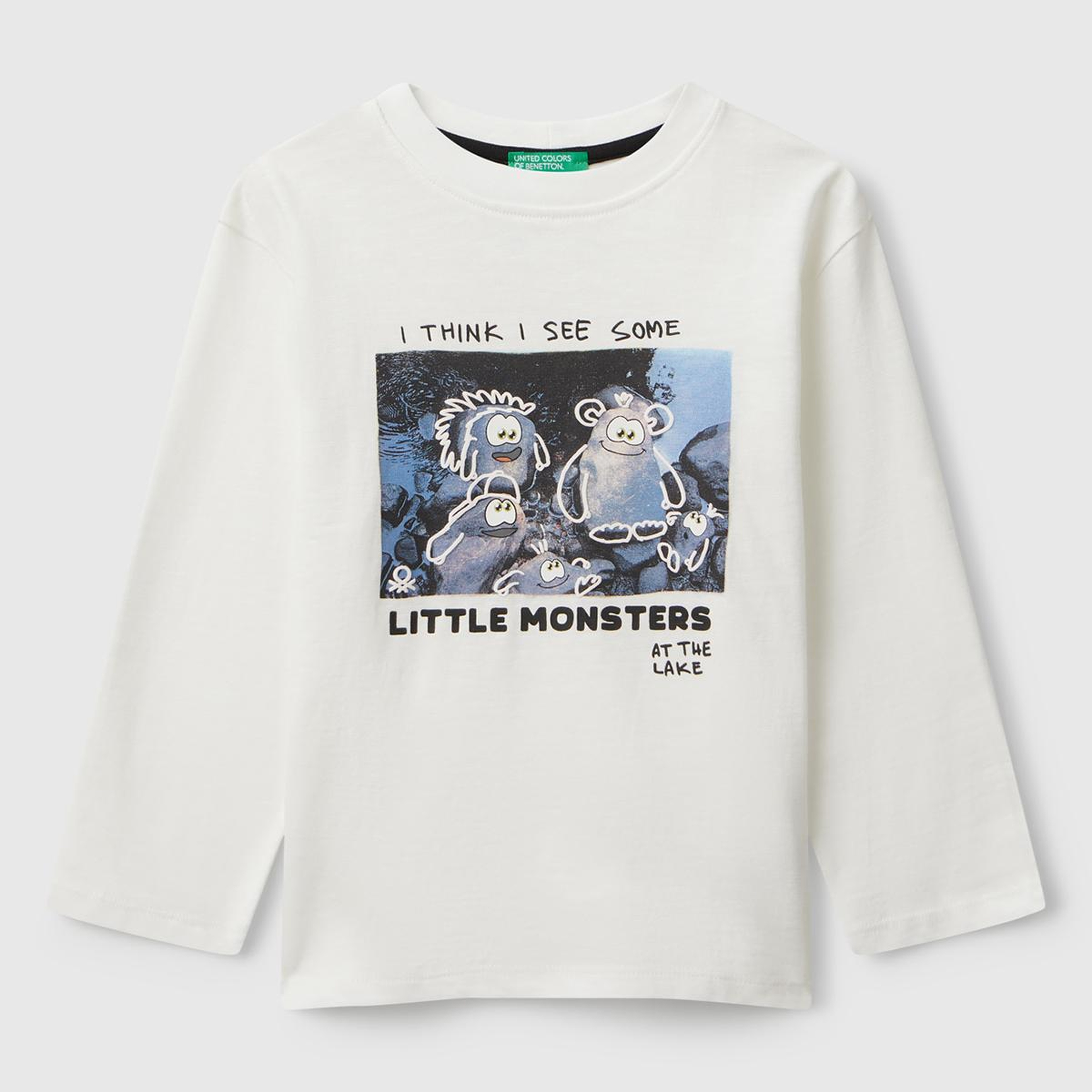 Erkek Çocuk Ekru Kabarık Baskılı Bisiklet Yaka Uzun Kollu T-shirt