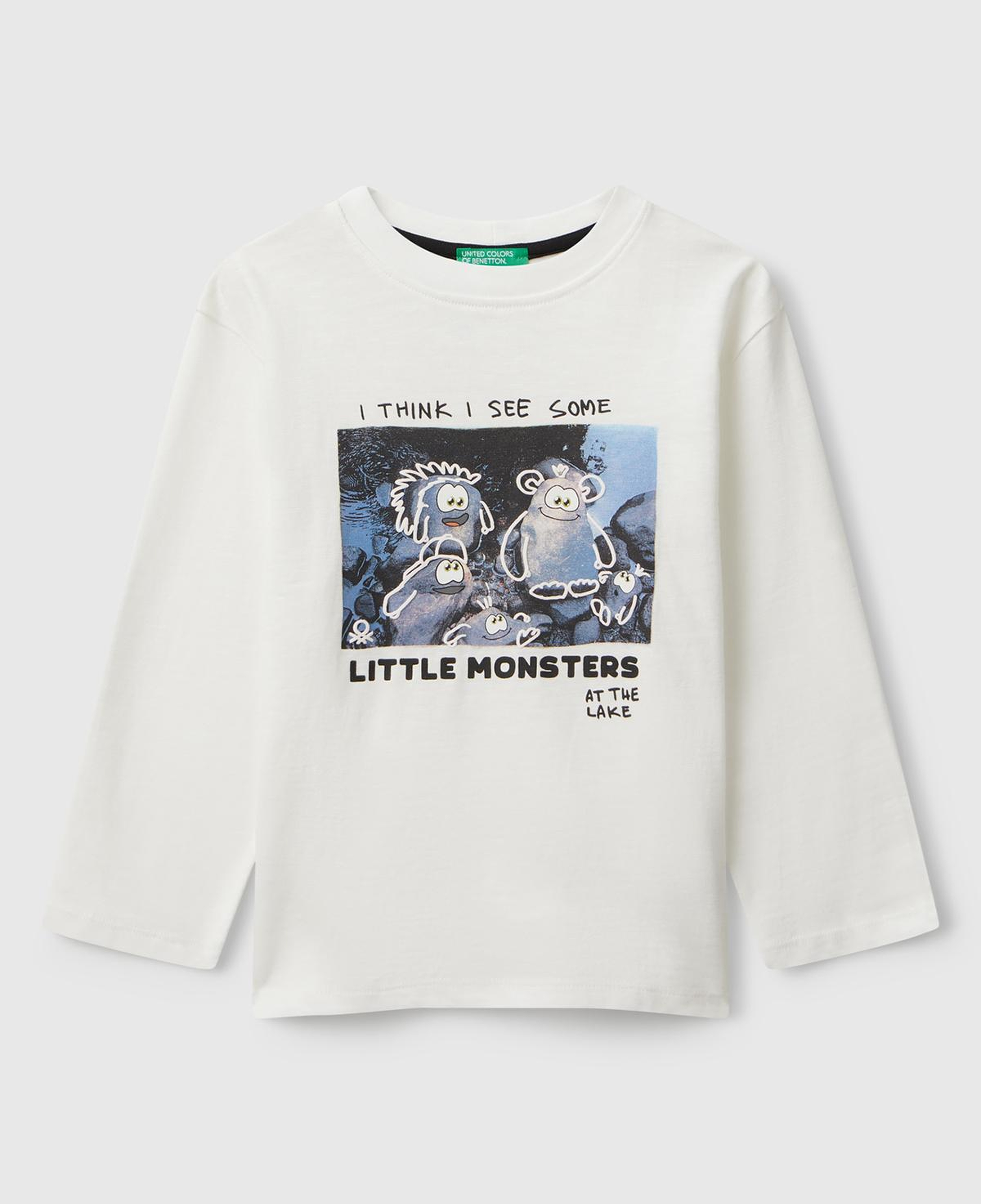 Erkek Çocuk Ekru Kabarık Baskılı Bisiklet Yaka Uzun Kollu T-shirt