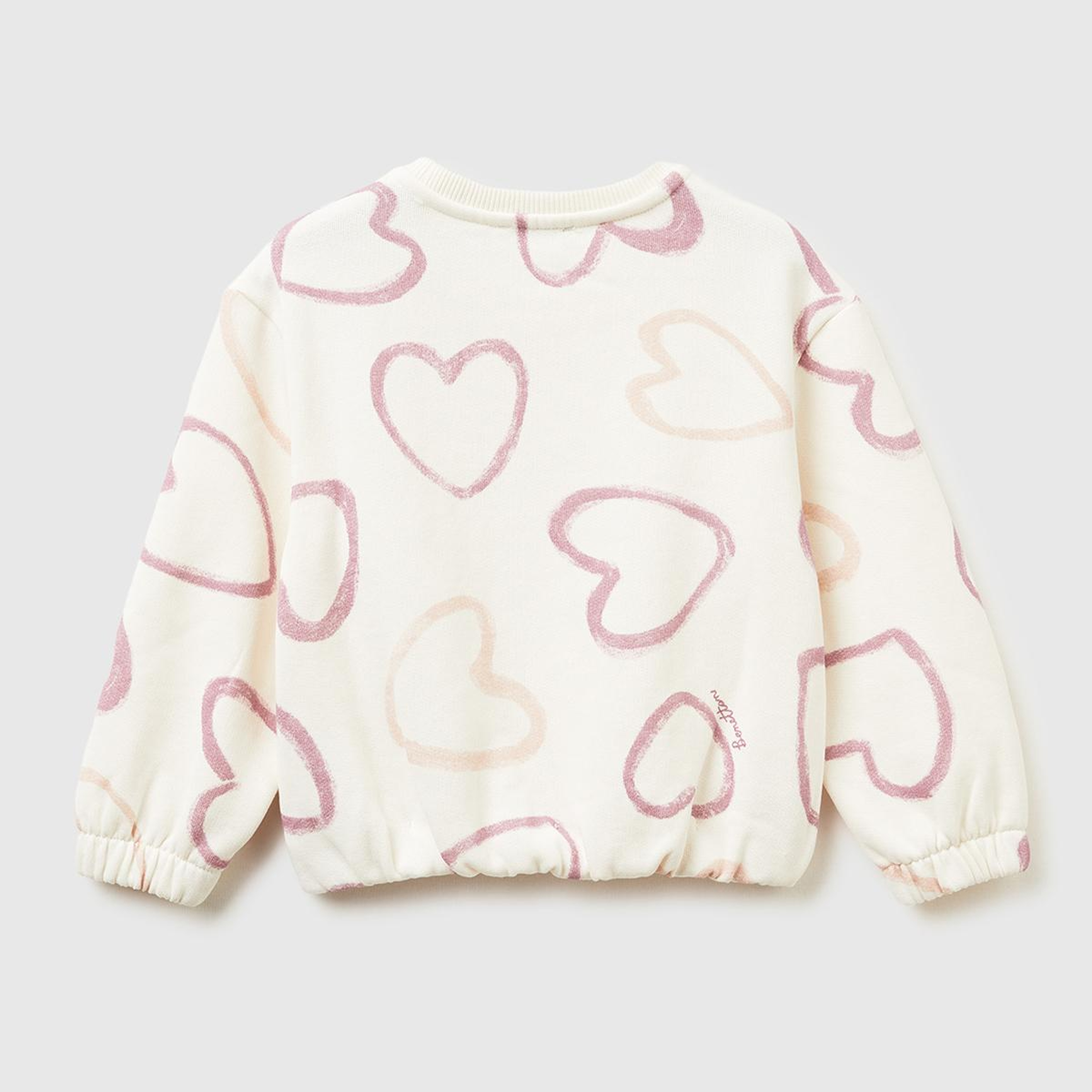 Kız Çocuk Ekru Mix Tamamı Baskılı Ribanalı Şardonlu Sweatshirt