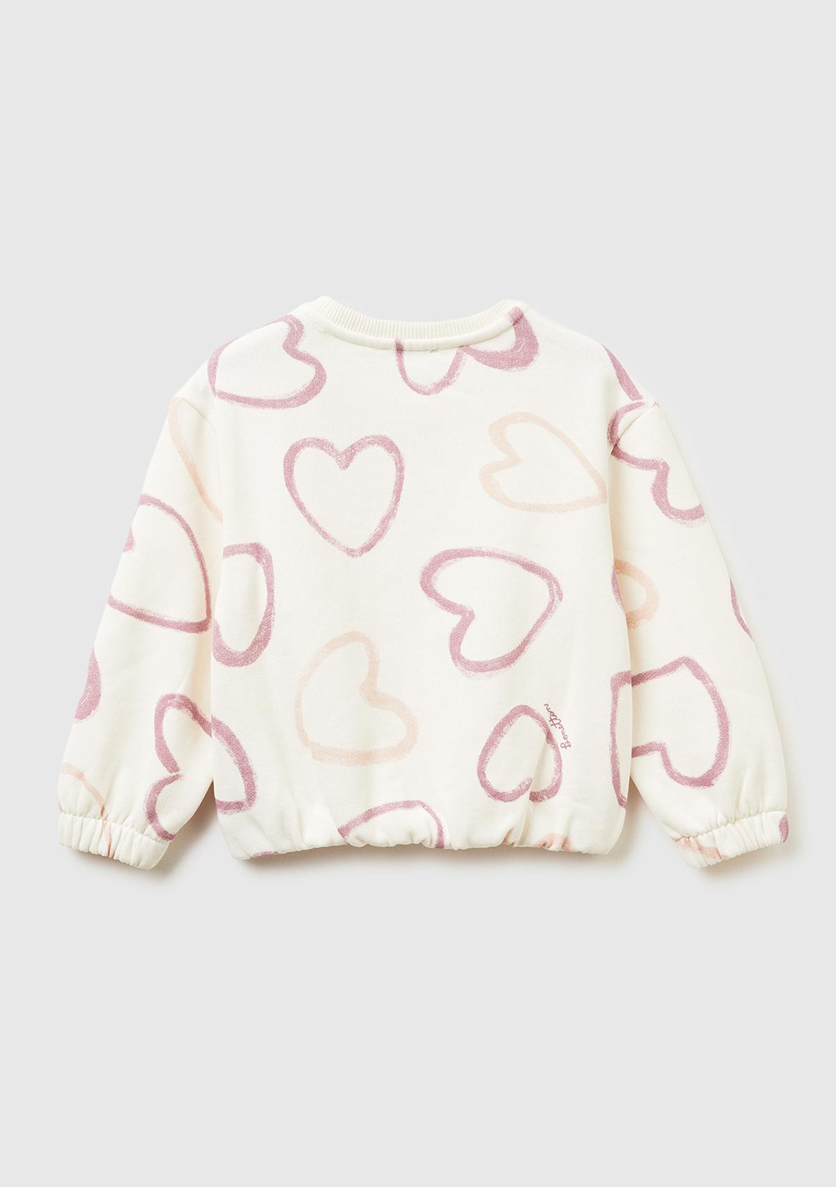 Kız Çocuk Ekru Mix Tamamı Baskılı Ribanalı Şardonlu Sweatshirt