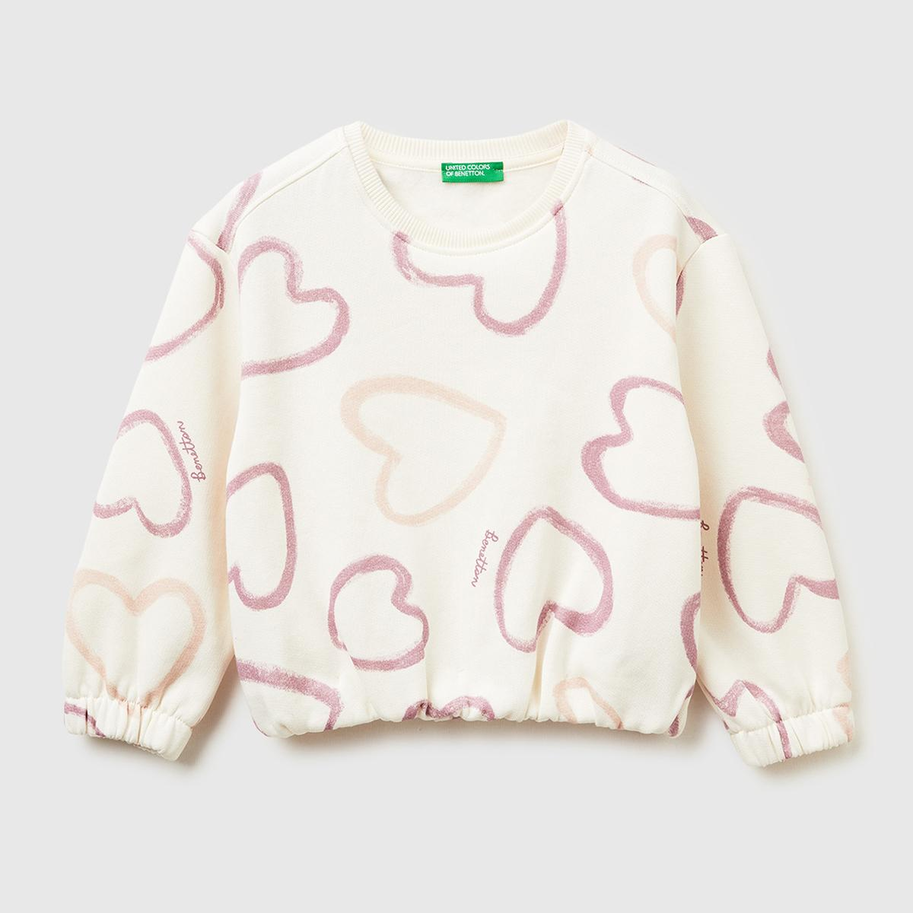 Kız Çocuk Ekru Mix Tamamı Baskılı Ribanalı Şardonlu Sweatshirt