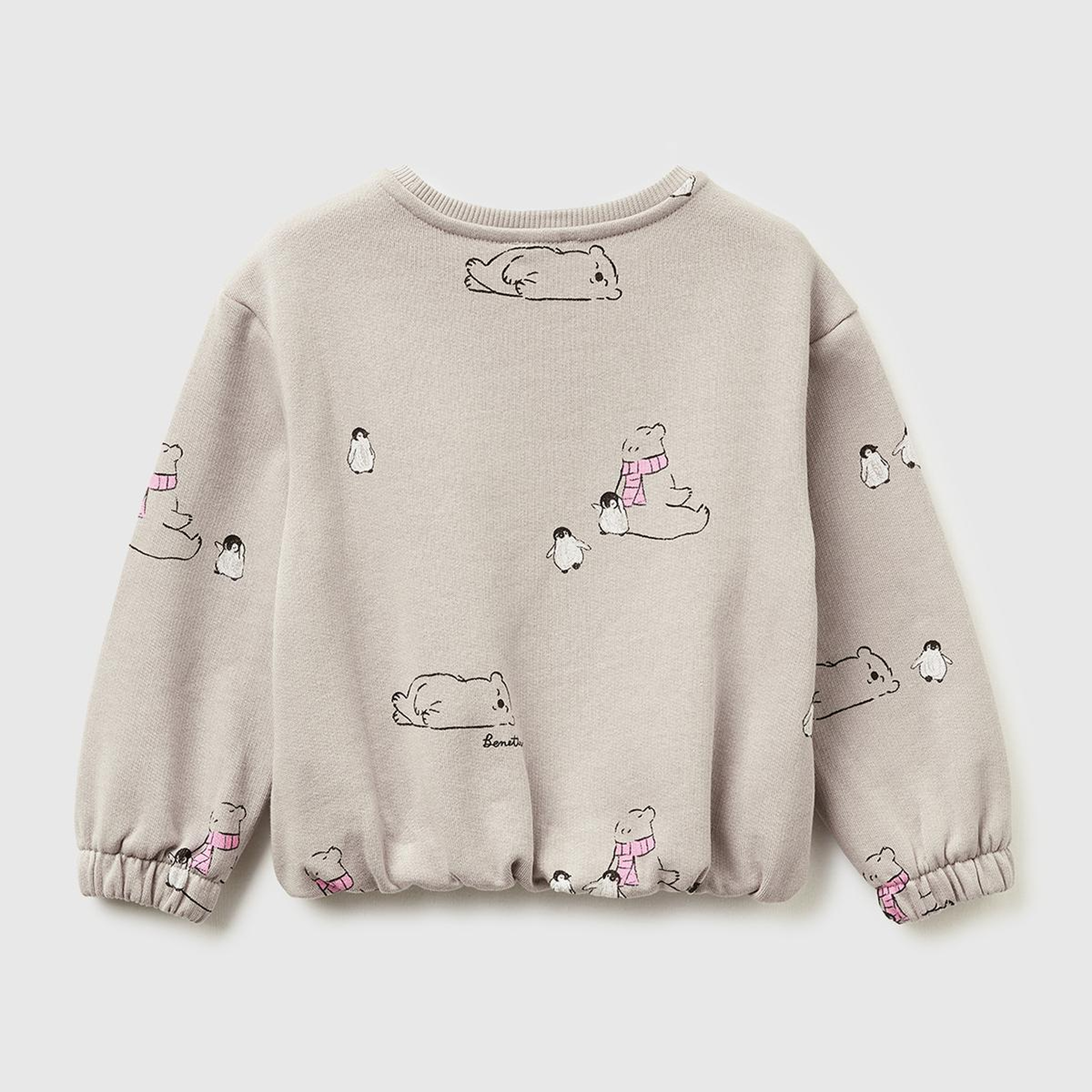 Kız Çocuk Kahverengi Mix Tamamı Baskılı Ribanalı Şardonlu Sweatshirt
