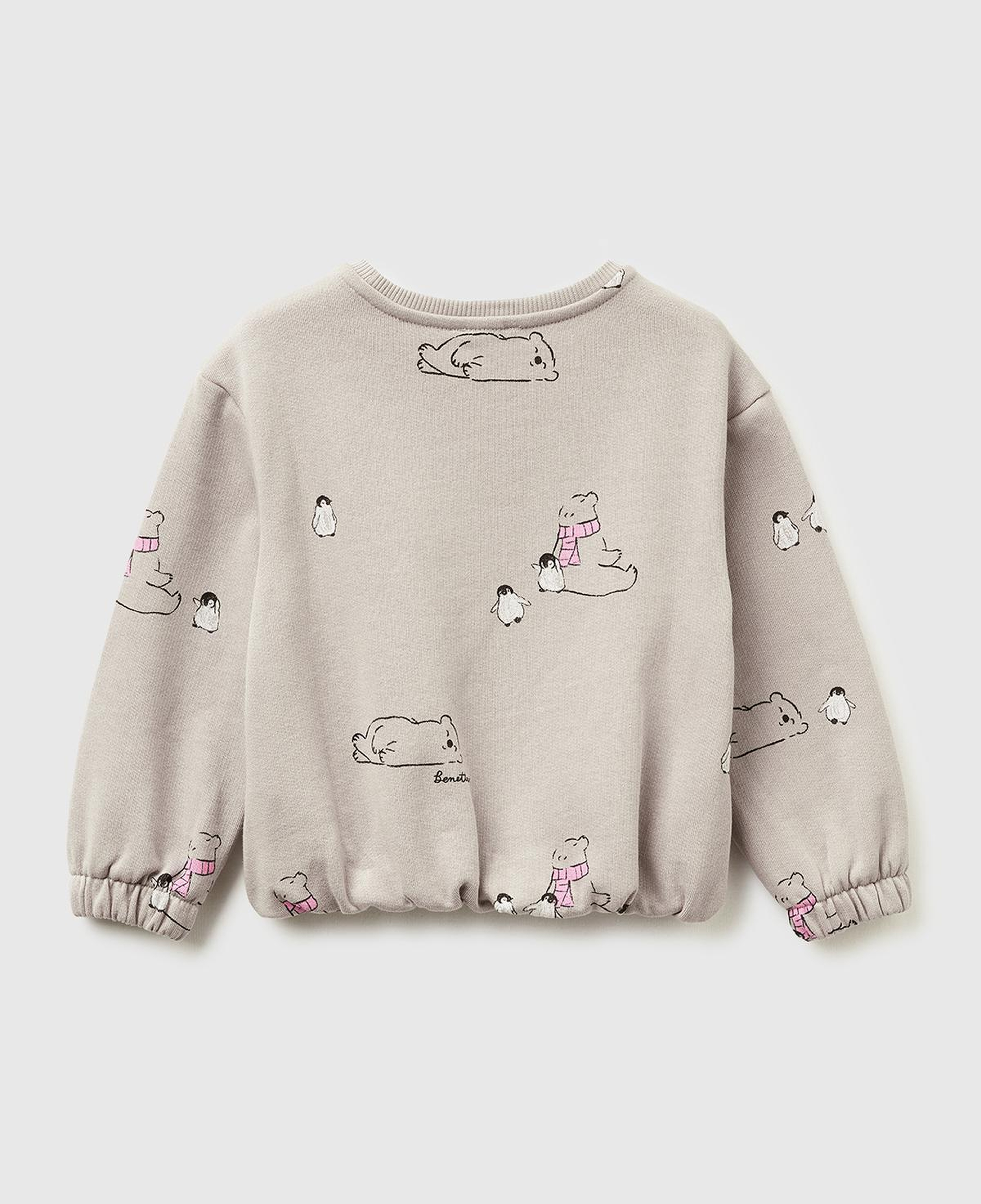 Kız Çocuk Kahverengi Mix Tamamı Baskılı Ribanalı Şardonlu Sweatshirt