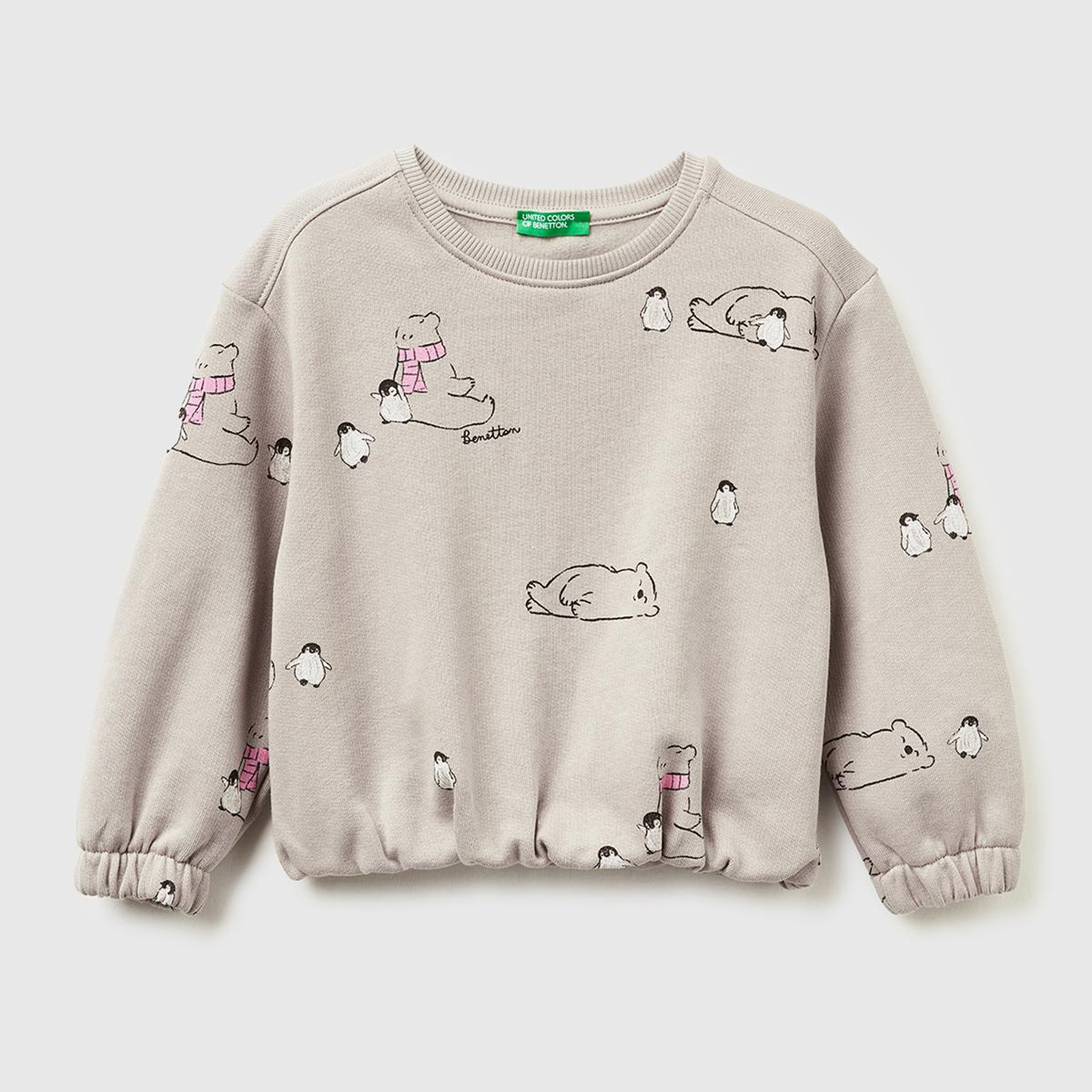 Kız Çocuk Kahverengi Mix Tamamı Baskılı Ribanalı Şardonlu Sweatshirt