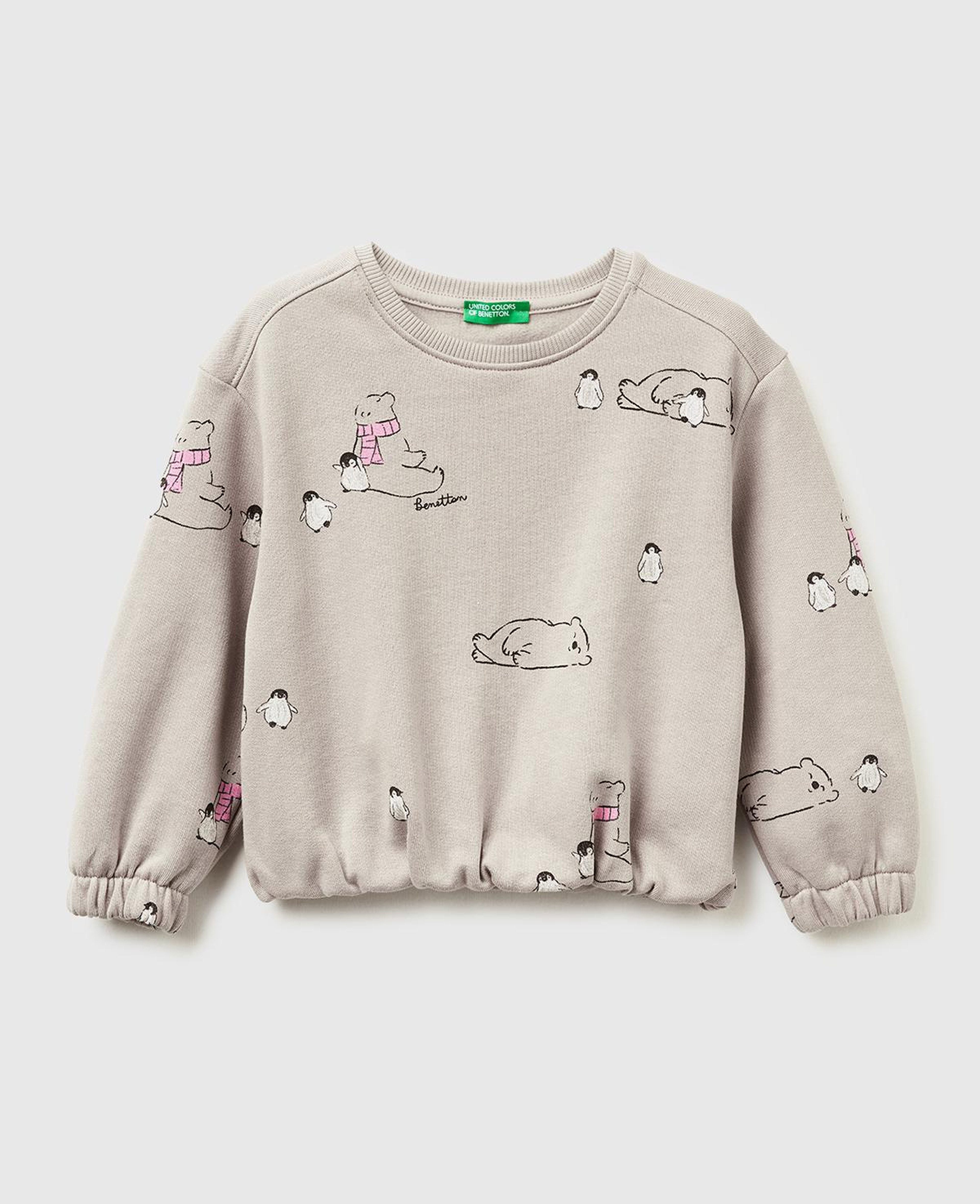 Kız Çocuk Kahverengi Mix Tamamı Baskılı Ribanalı Şardonlu Sweatshirt