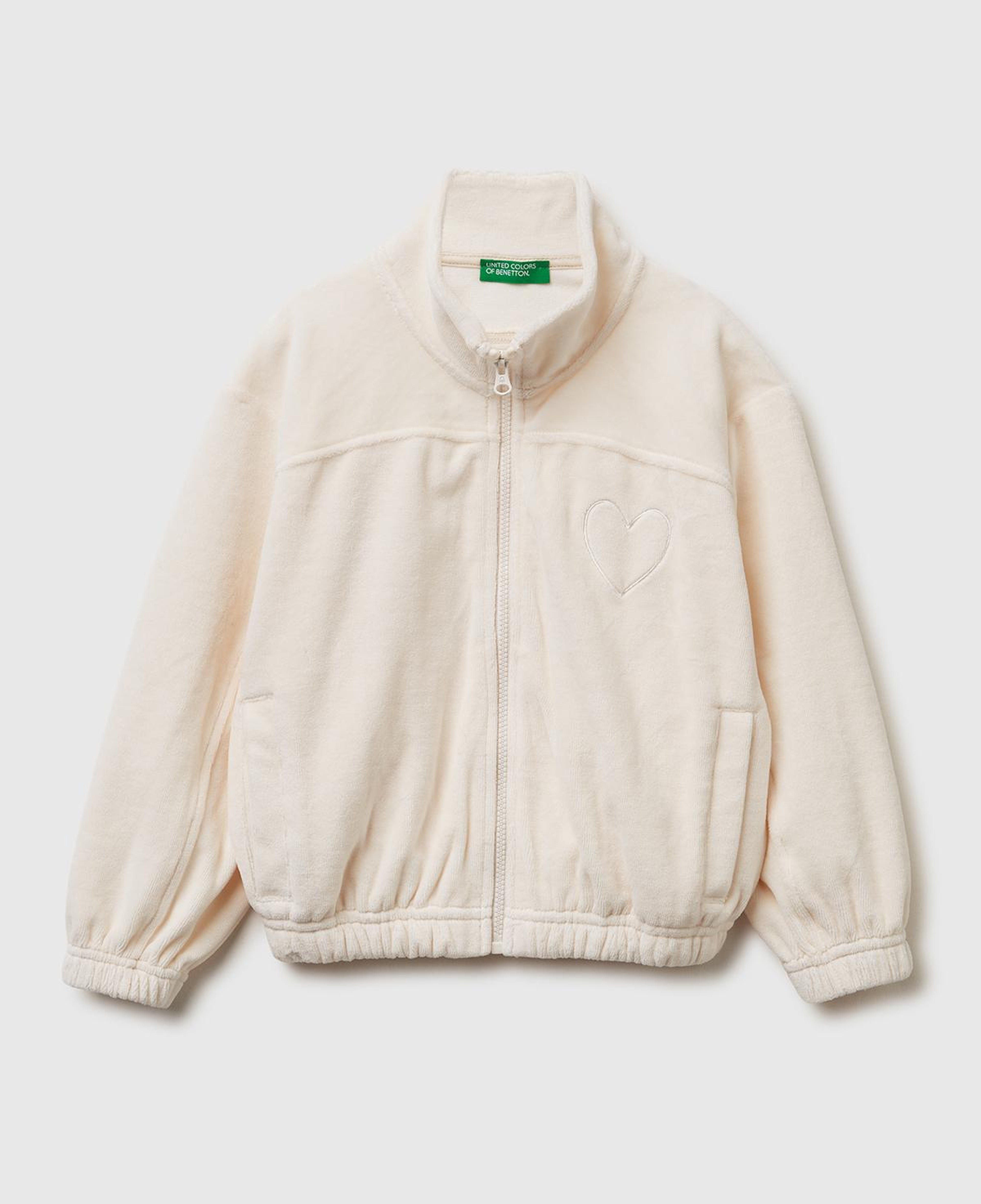 Kız Çocuk Ekru Göğüs Baskılı Logo Etiketli Fermuarlı Yan Cepli Şardonlu Sweatshirt