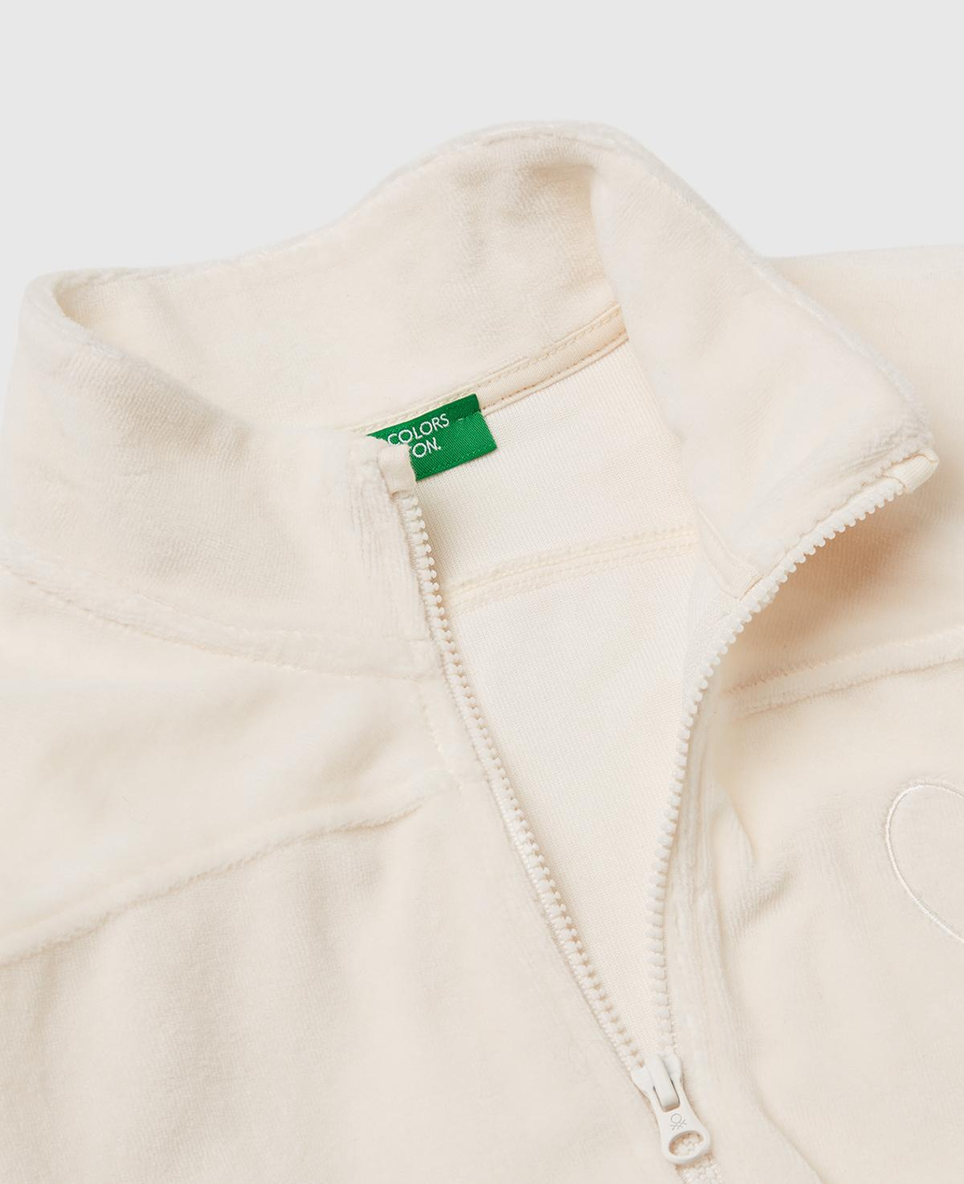 Kız Çocuk Ekru Göğüs Baskılı Logo Etiketli Fermuarlı Yan Cepli Şardonlu Sweatshirt