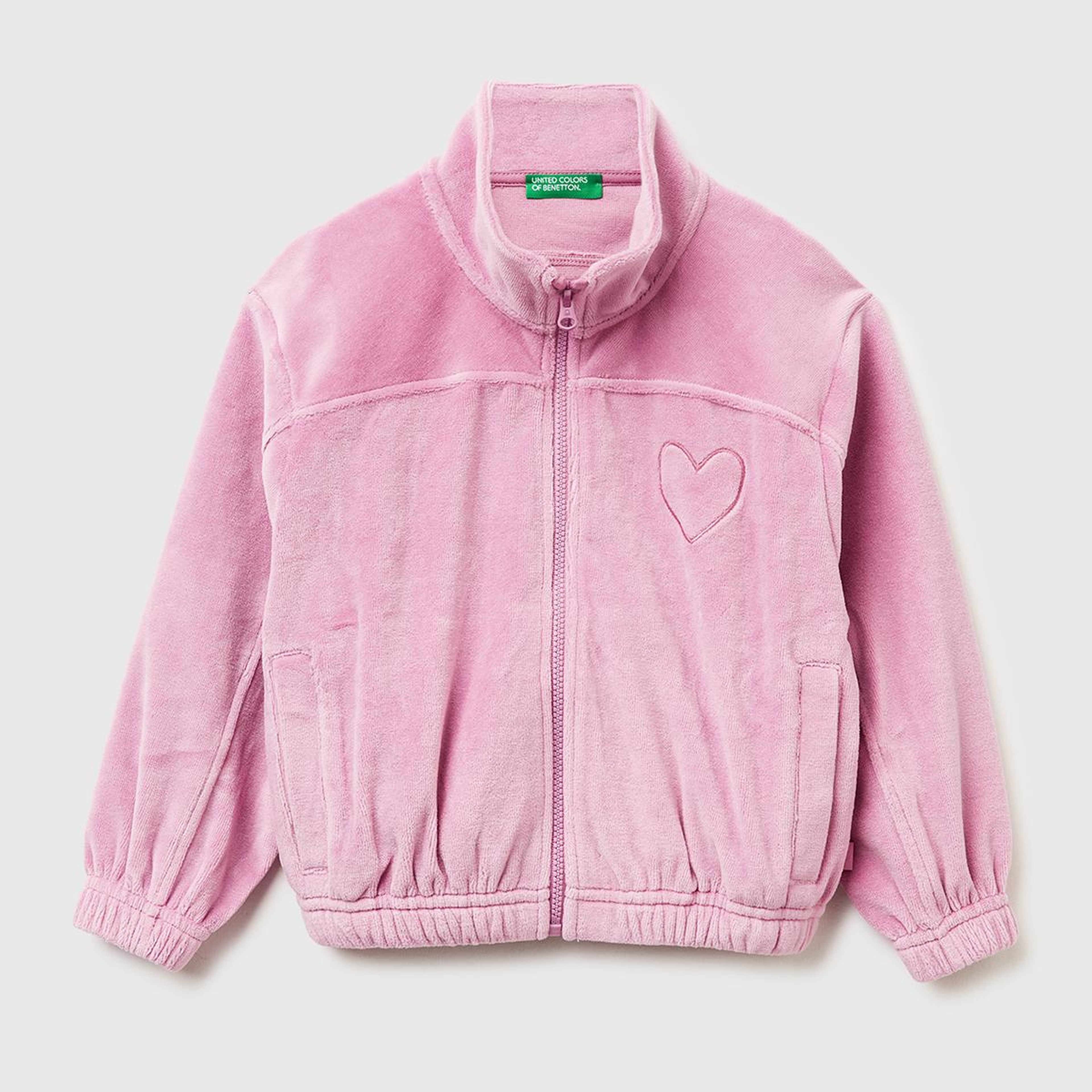 Kız Çocuk Gül Kurusu Göğüs Baskılı Logo Etiketli Fermuarlı Yan Cepli Şardonlu Sweatshirt