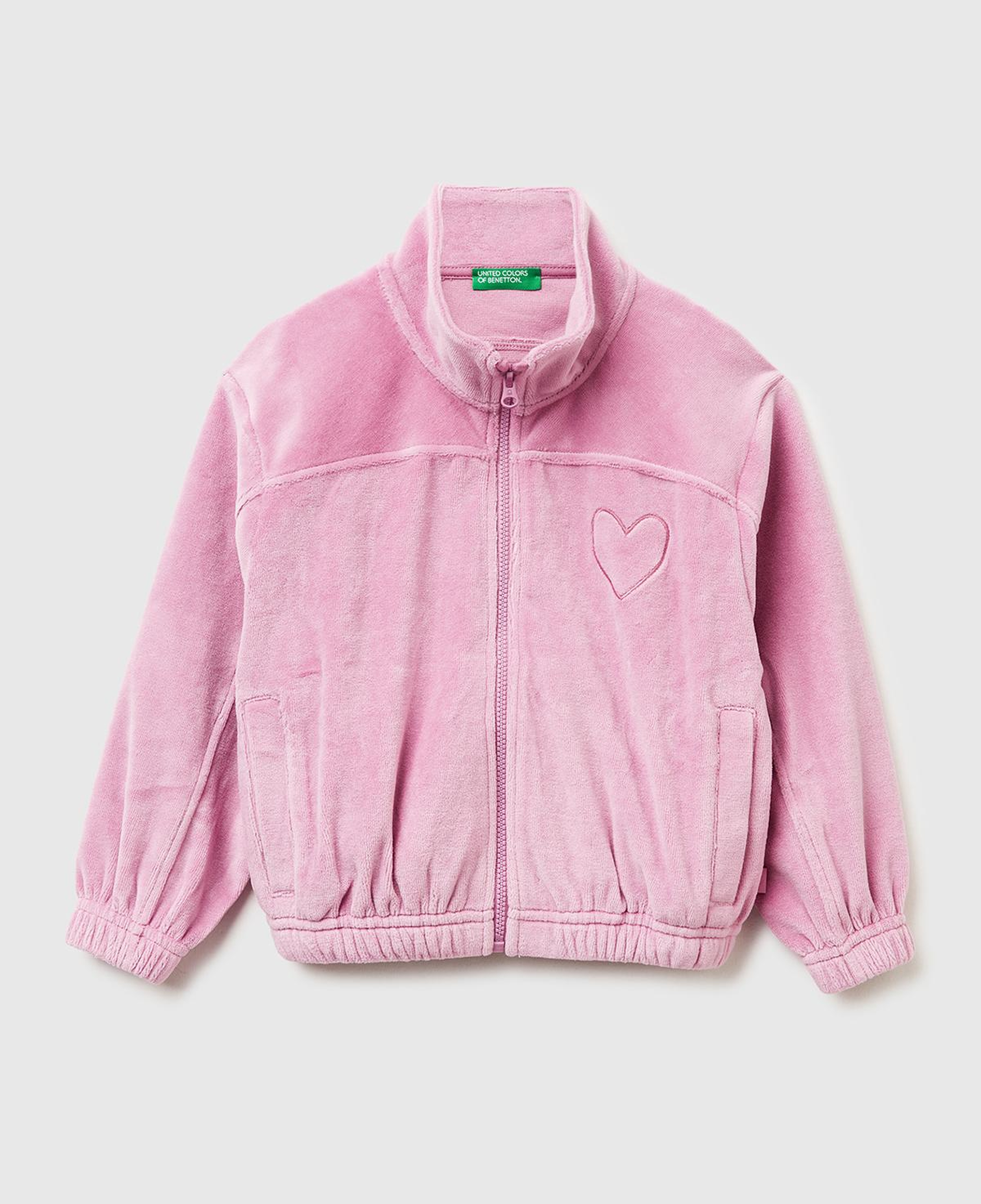 Kız Çocuk Gül Kurusu Göğüs Baskılı Logo Etiketli Fermuarlı Yan Cepli Şardonlu Sweatshirt