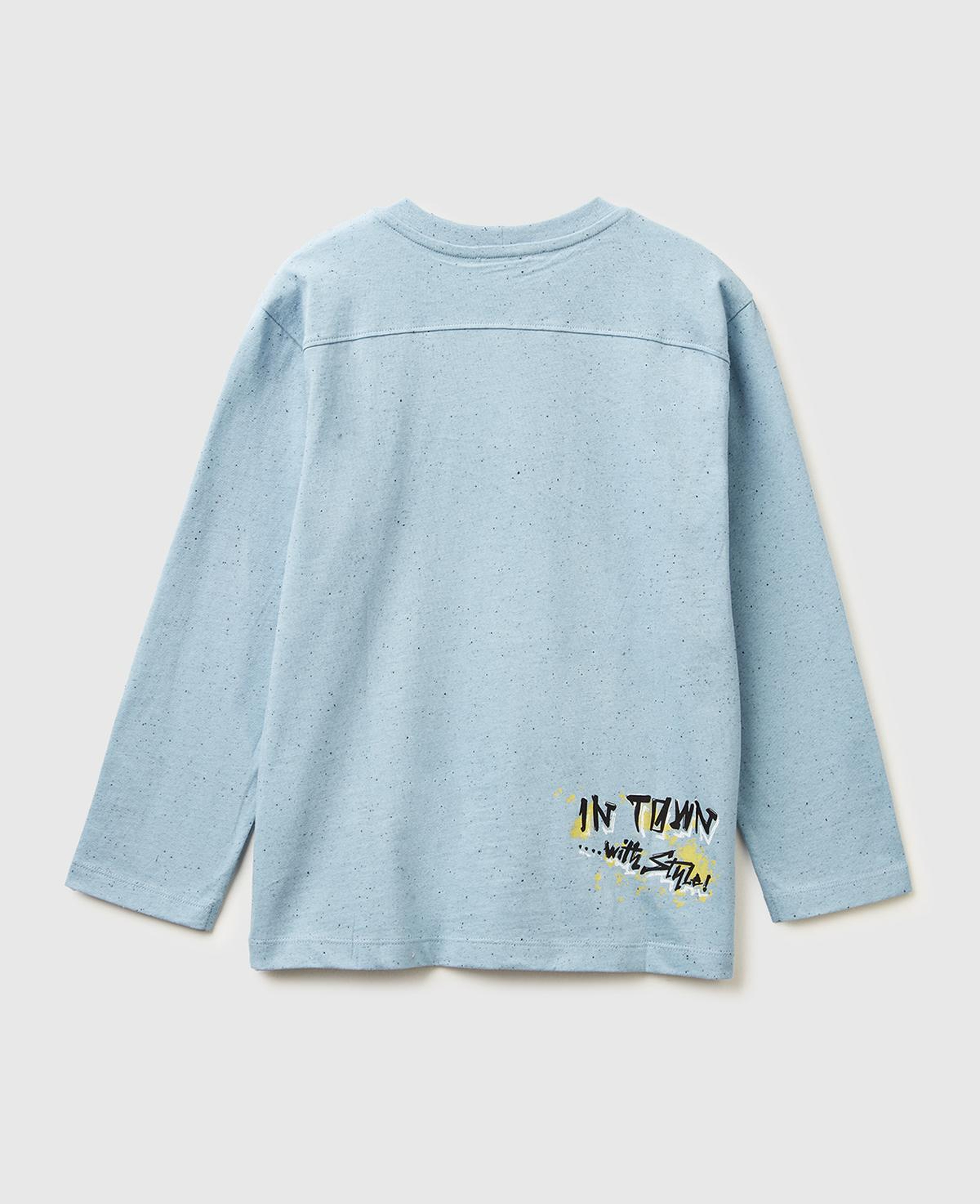 Erkek Çocuk Açık Mavi Önü ve Arkası Baskılı Uzun Kollu T-shirt