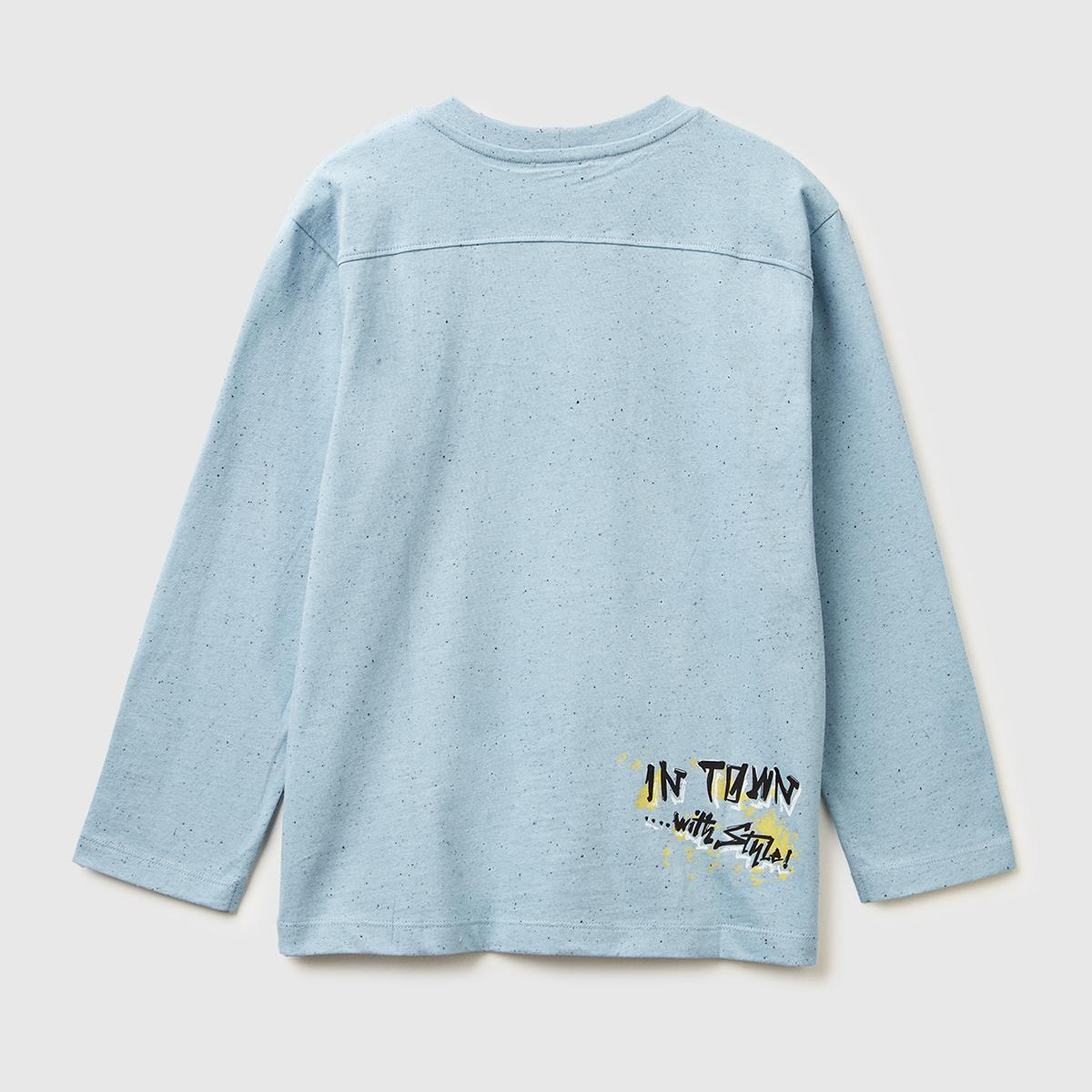 Erkek Çocuk Açık Mavi Önü ve Arkası Baskılı Uzun Kollu T-shirt