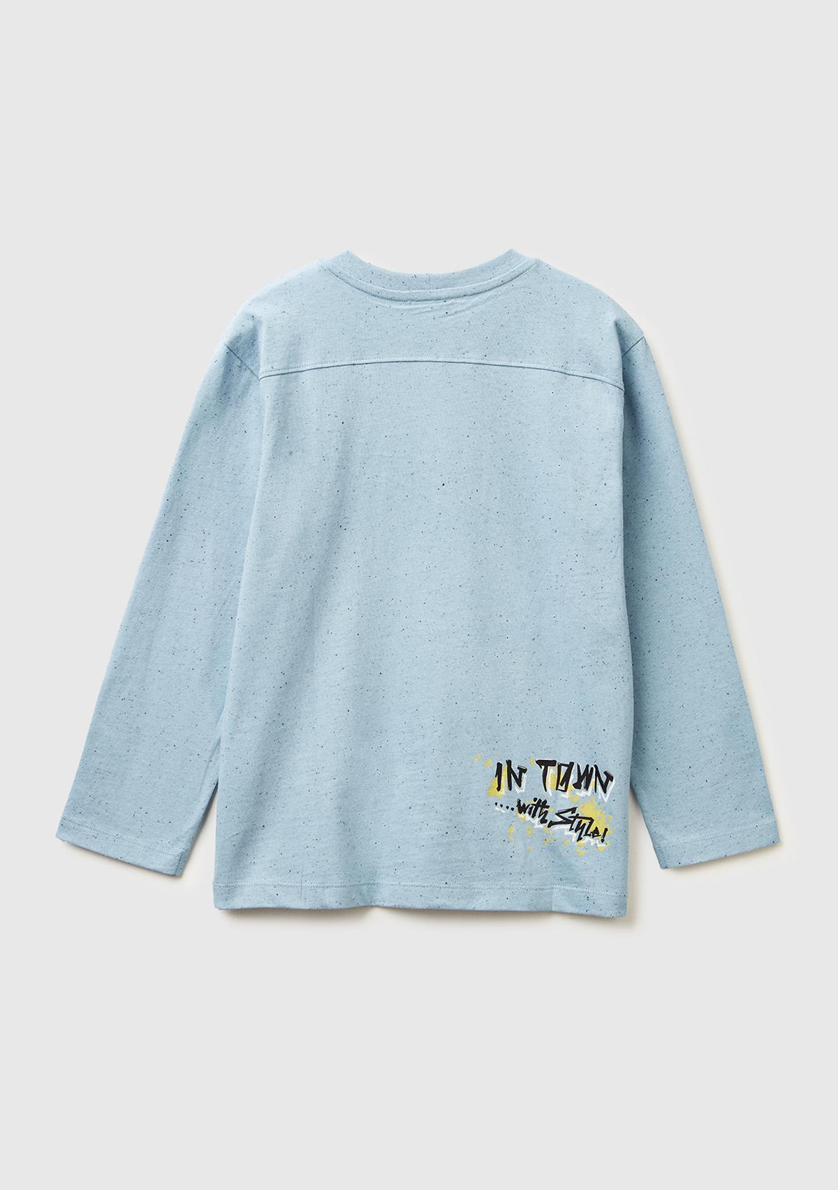 Erkek Çocuk Açık Mavi Önü ve Arkası Baskılı Uzun Kollu T-shirt