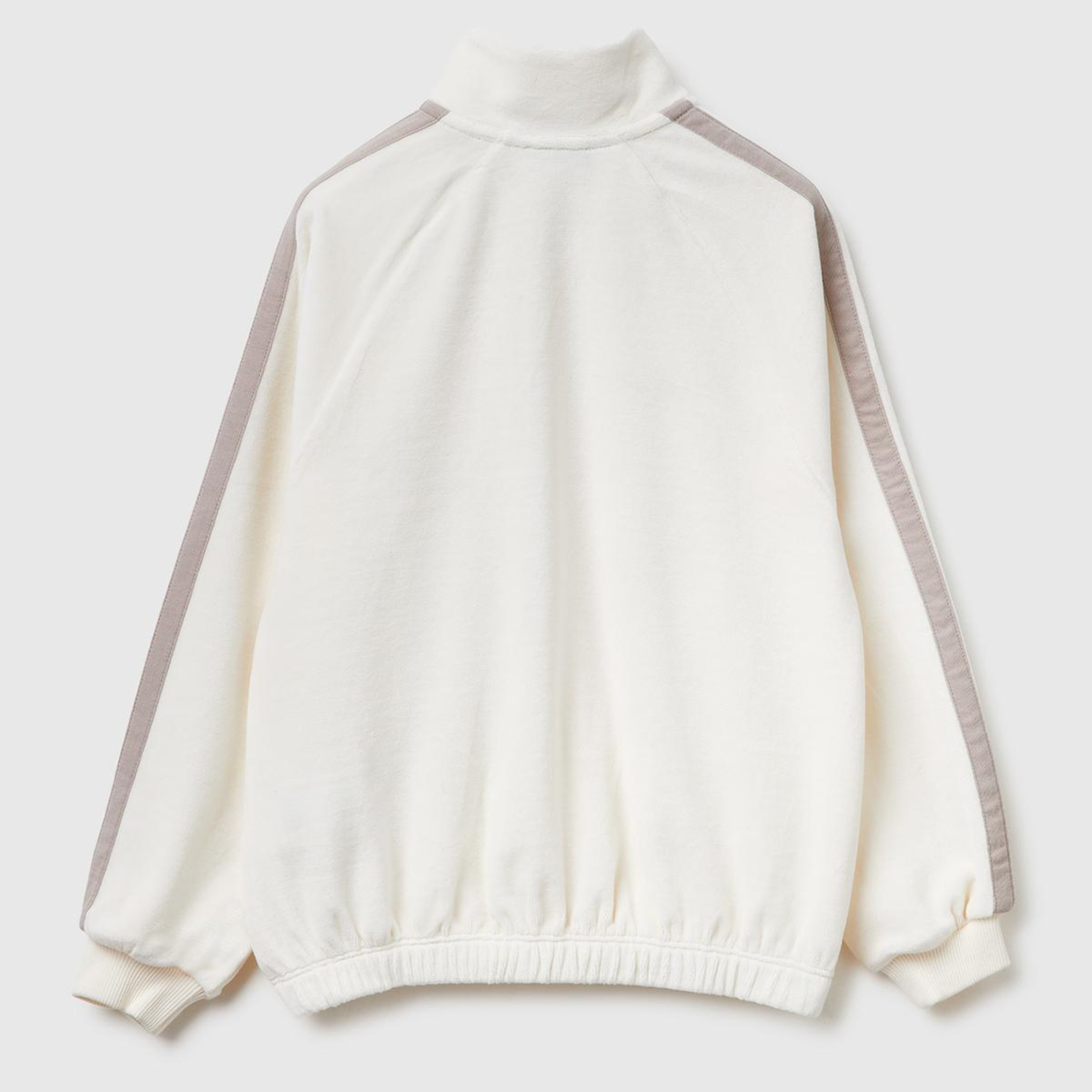 Kız Çocuk Ekru Logo Etiketli Fermuarlı Reglan Kol Dik Yaka Sweatshirt